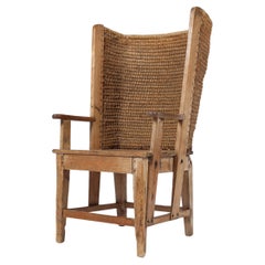 Antique Late 19th Century Scottish Vernacular Pine and Woven Straw Orkney Chair