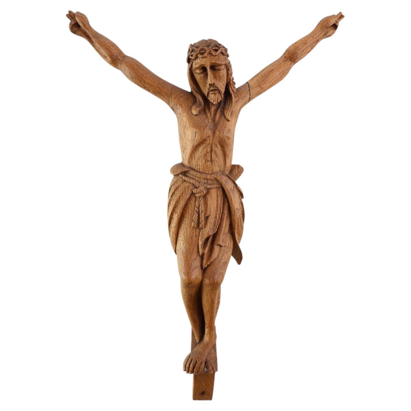 Late 19th century Sculpted oak Crucifix, Italy