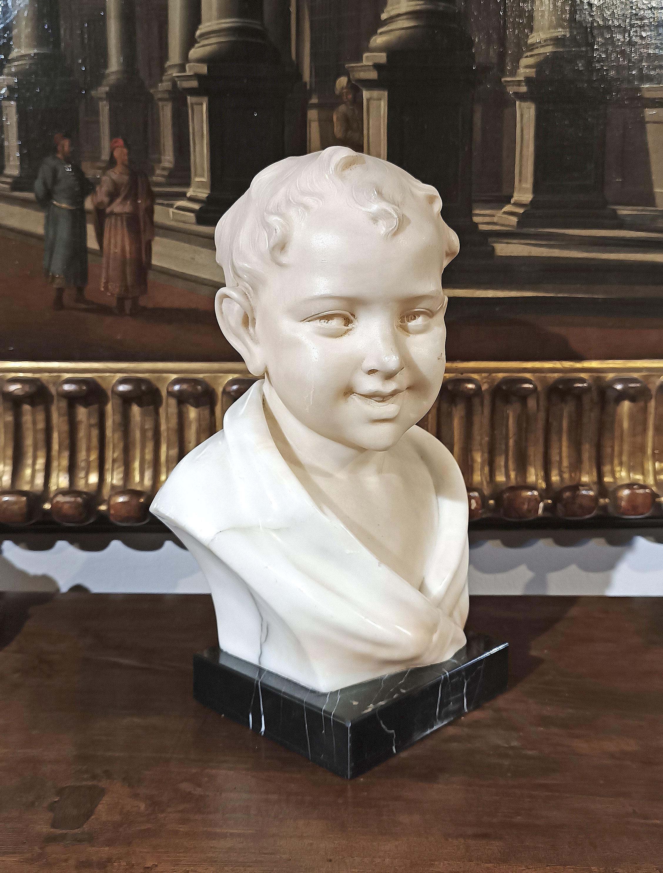 Italian LATE 19th CENTURY SCULPTURE OF A SMILING CHILD For Sale