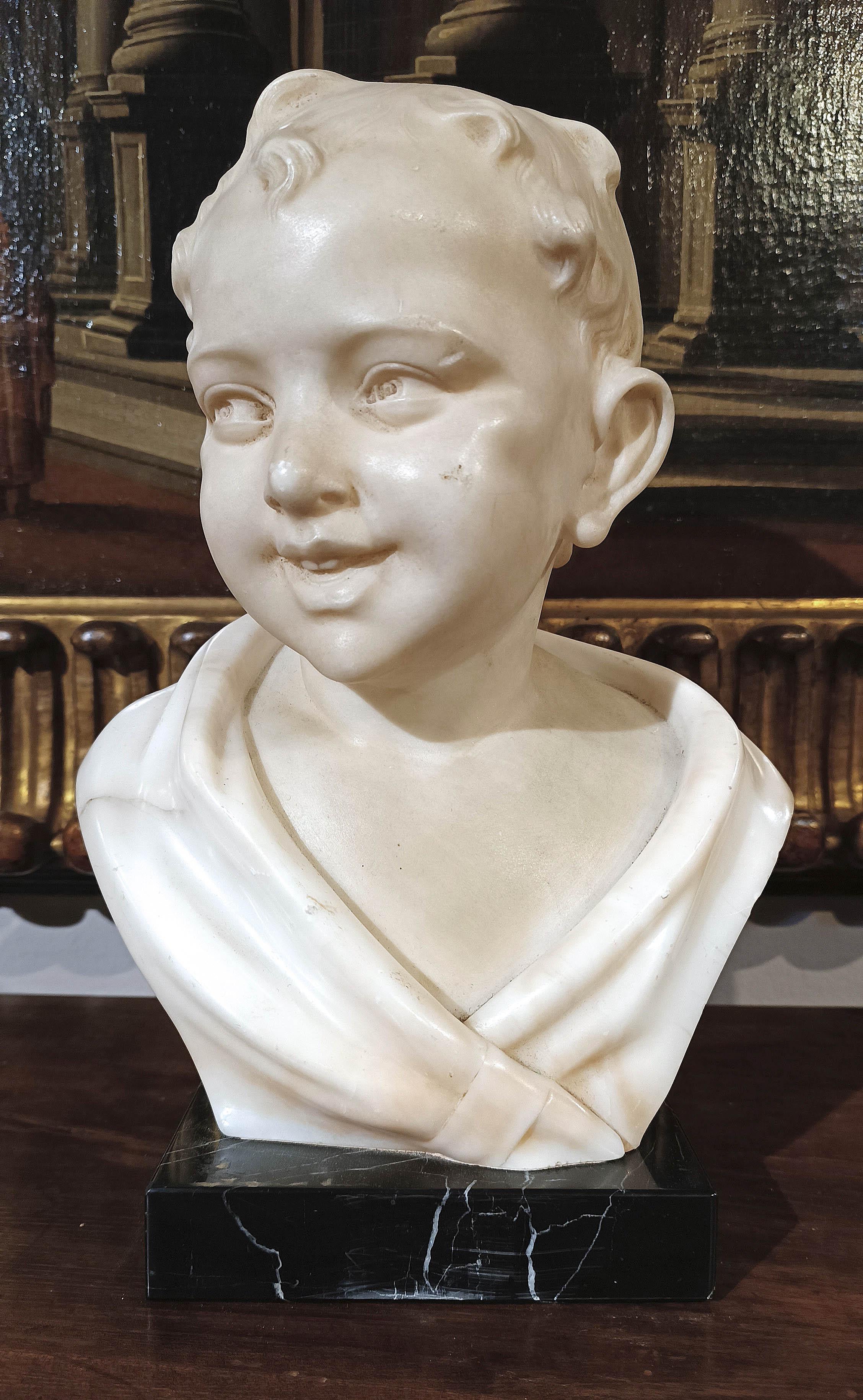 19th Century LATE 19th CENTURY SCULPTURE OF A SMILING CHILD For Sale
