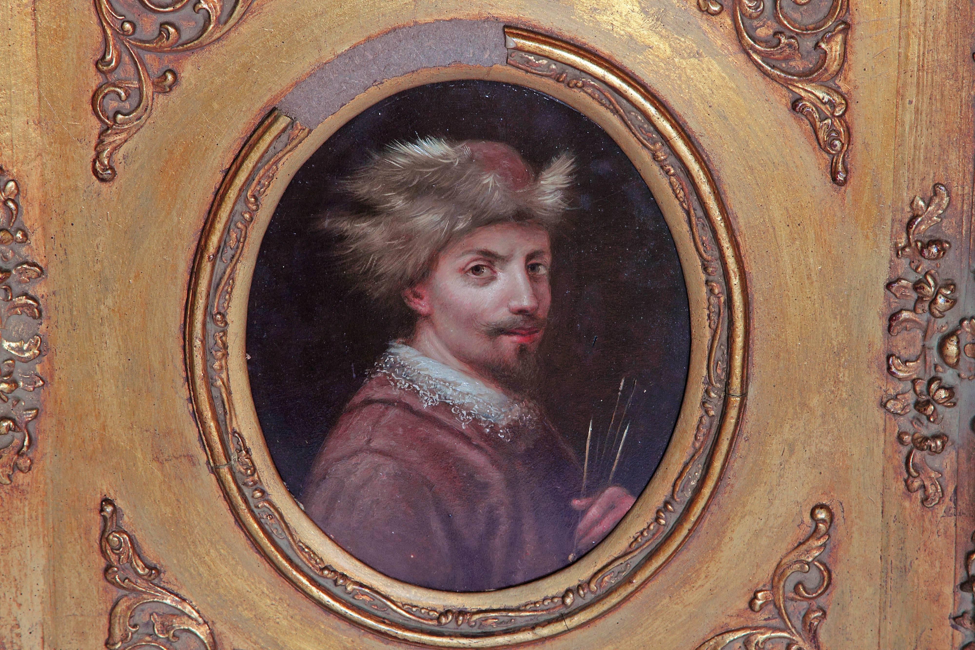 Austrian Late 19th Century Self Portrait Oil on Board 