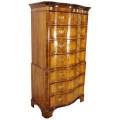 Late 19th Century Serpentine Fronted Burr Walnut Chest on Chest