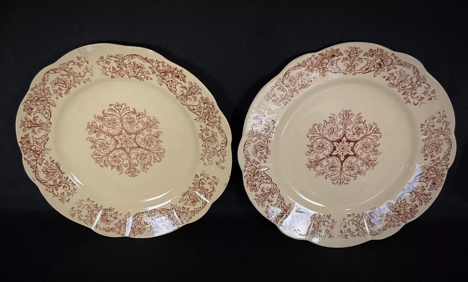 Fin du 19e siècle Ensemble de 6 assiettes plates en pierre de fer Longchamp 