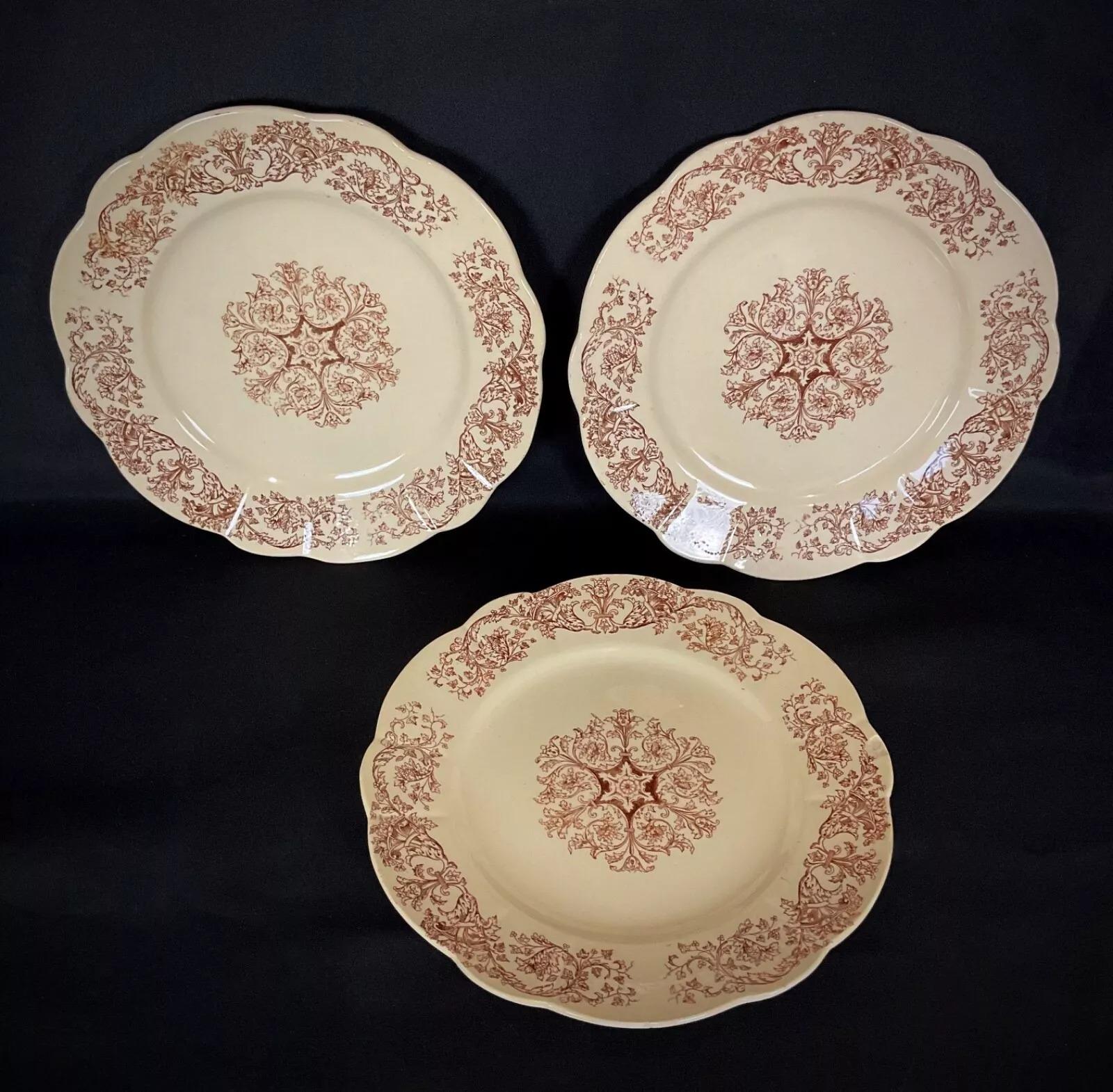Fin du 19e siècle Ensemble de 6 assiettes plates en pierre de fer Longchamp 