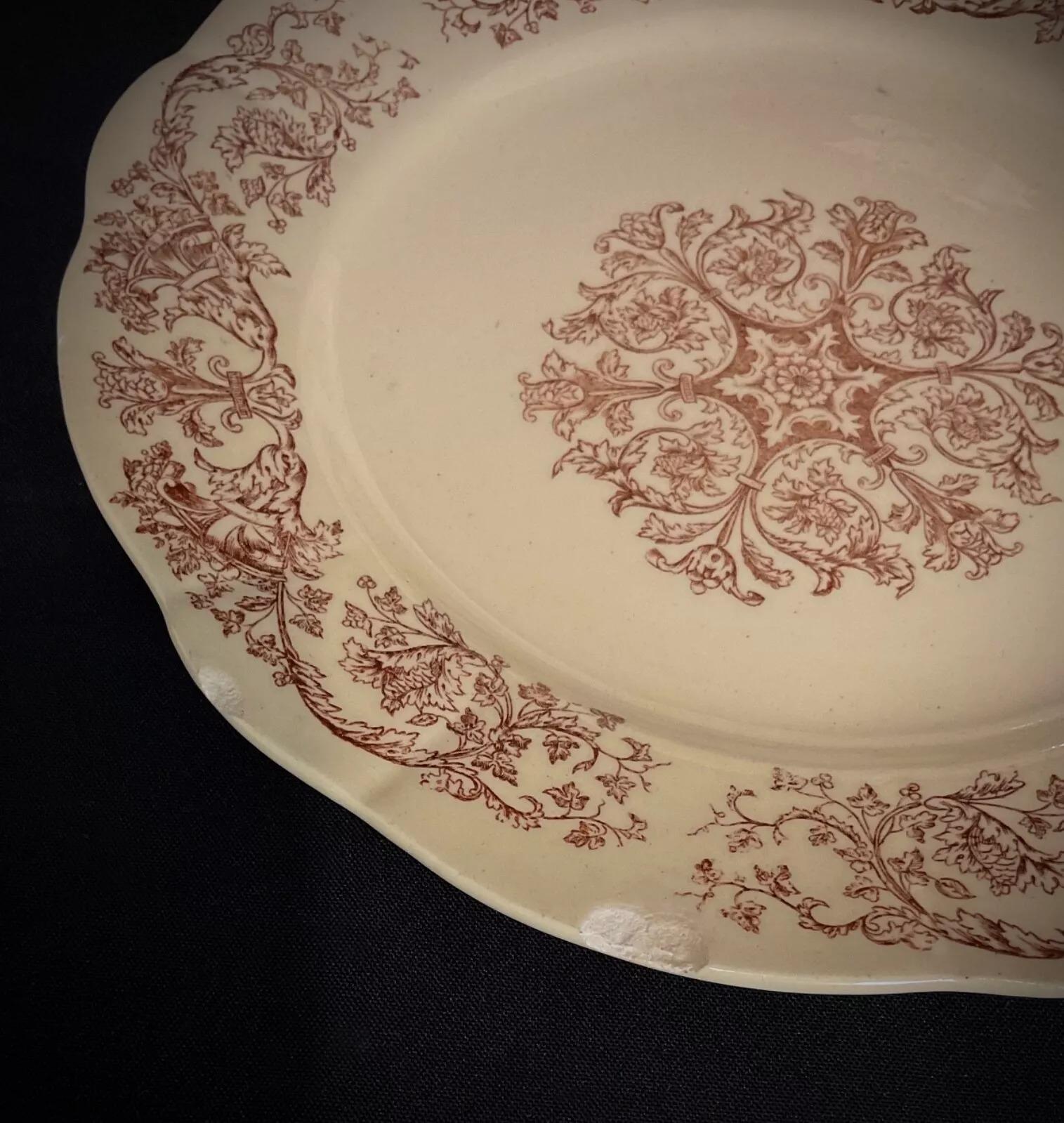 Terre de fer Fin du 19e siècle Ensemble de 6 assiettes plates en pierre de fer Longchamp 