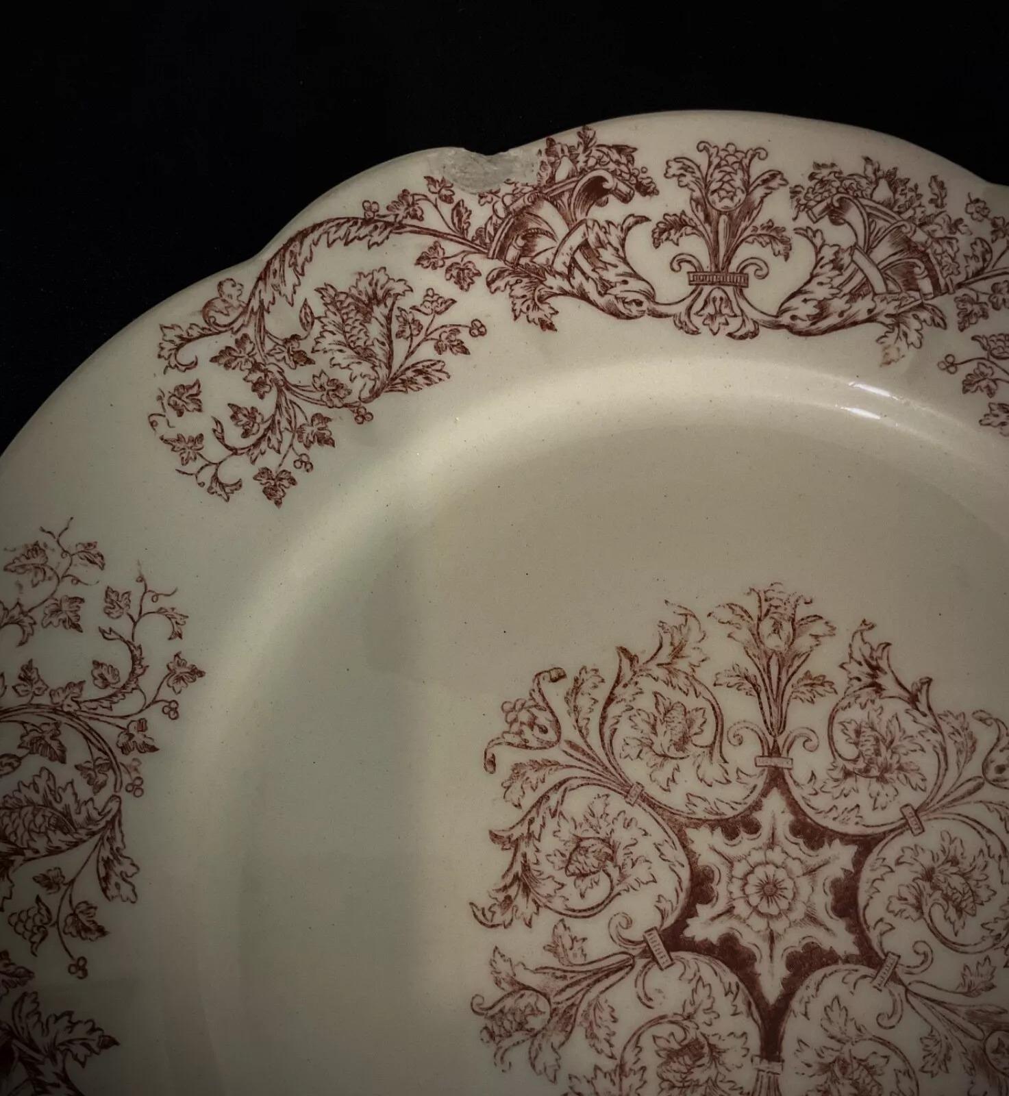 Fin du 19e siècle Ensemble de 6 assiettes plates en pierre de fer Longchamp 