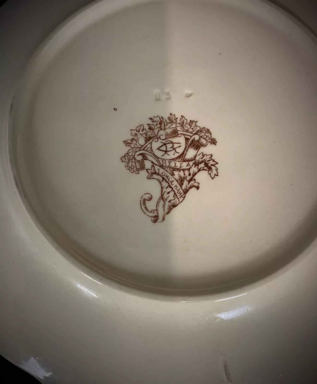 Fin du 19e siècle Ensemble de 6 assiettes plates en pierre de fer Longchamp 