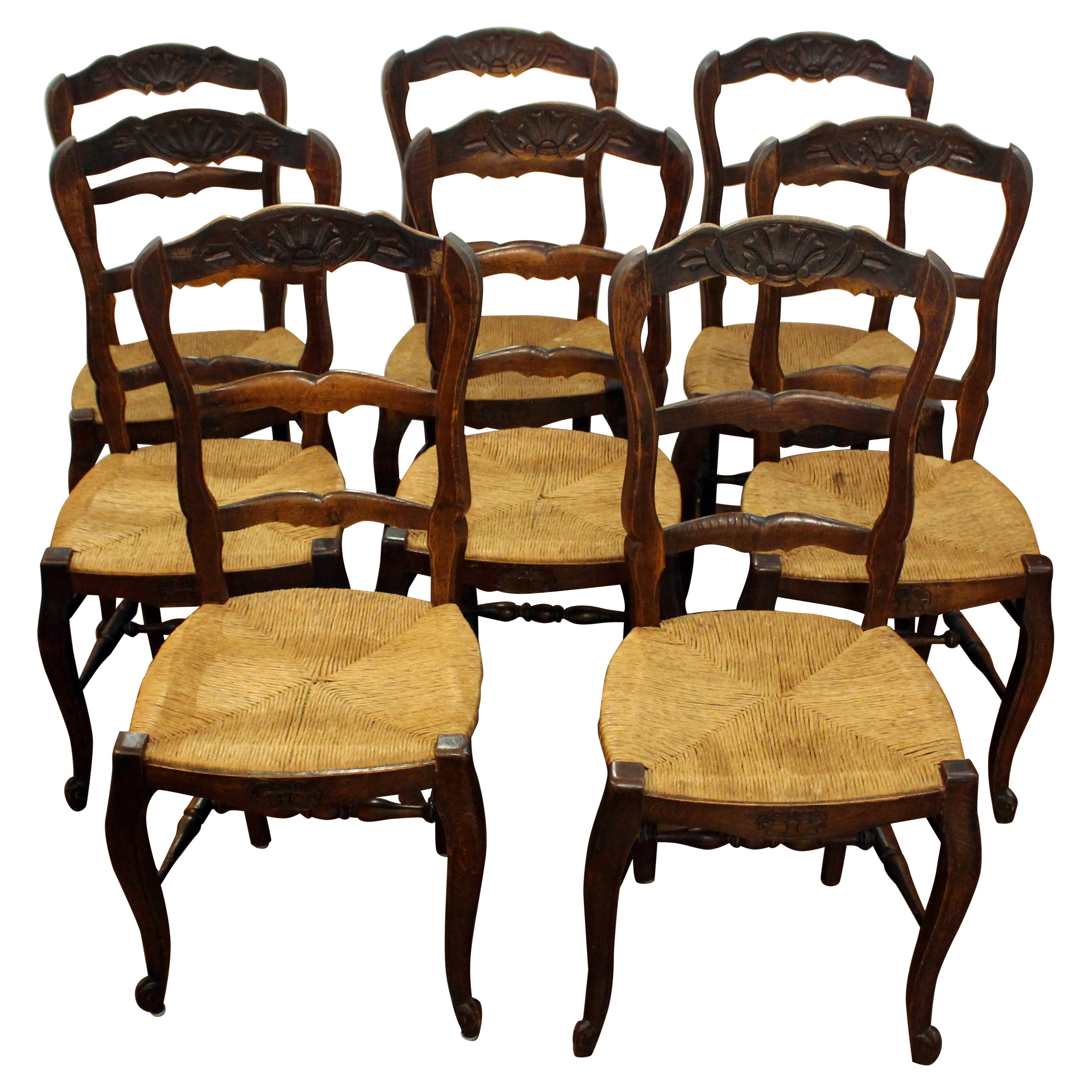Late 19th Century Set of 8 Country French Dining Chairs