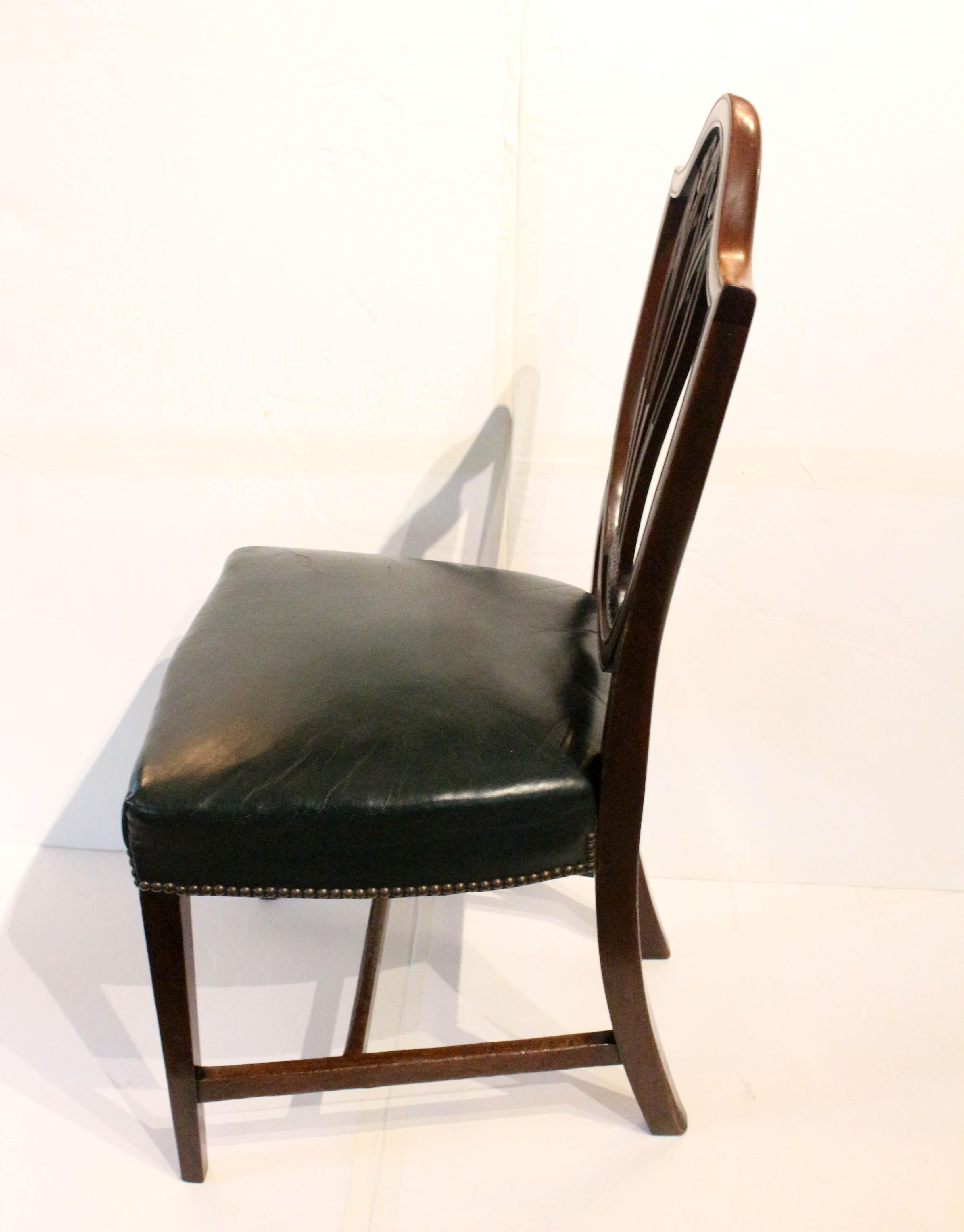 Leather Late 19th Century Set of 8 Sheraton Style Dining Chairs, English