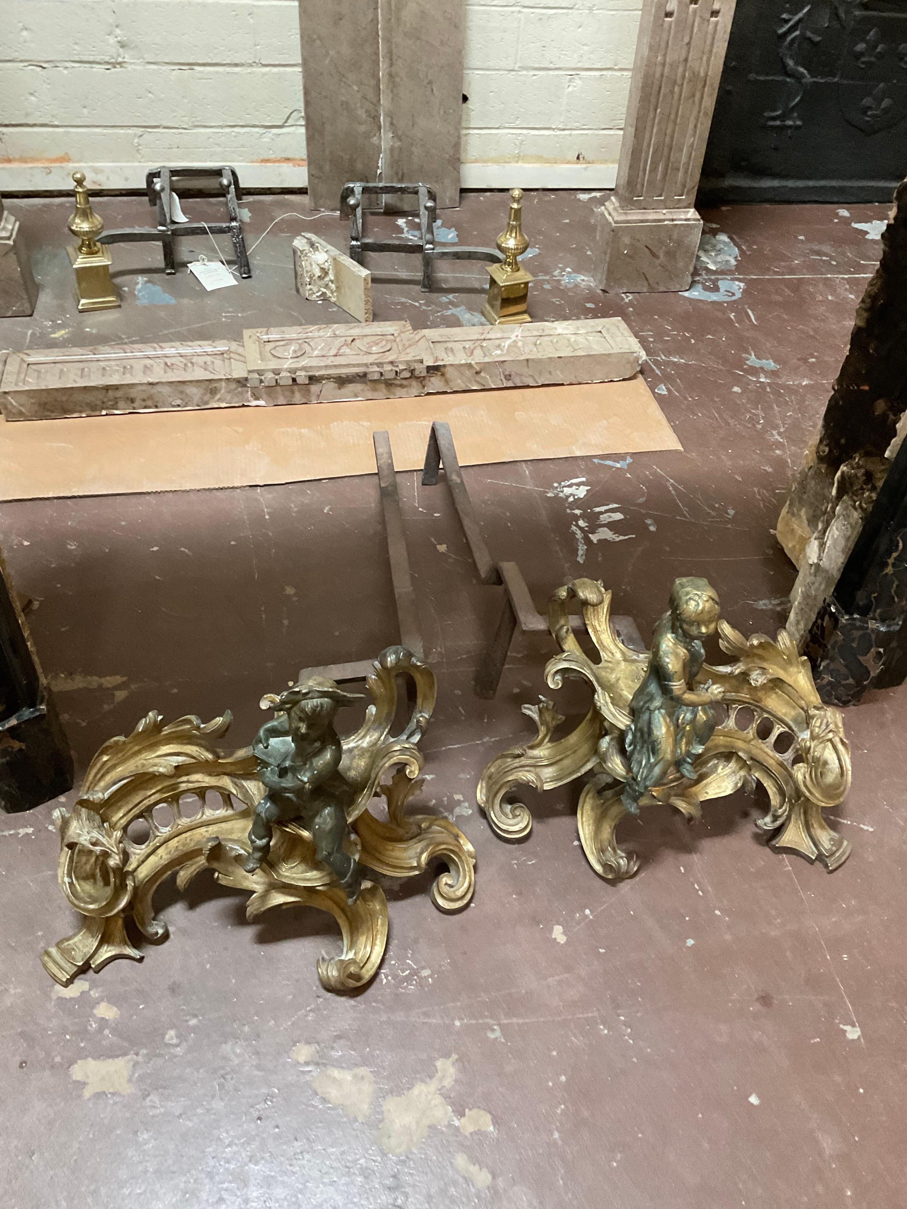 Beautiful bronze andirons from late 19th century France.