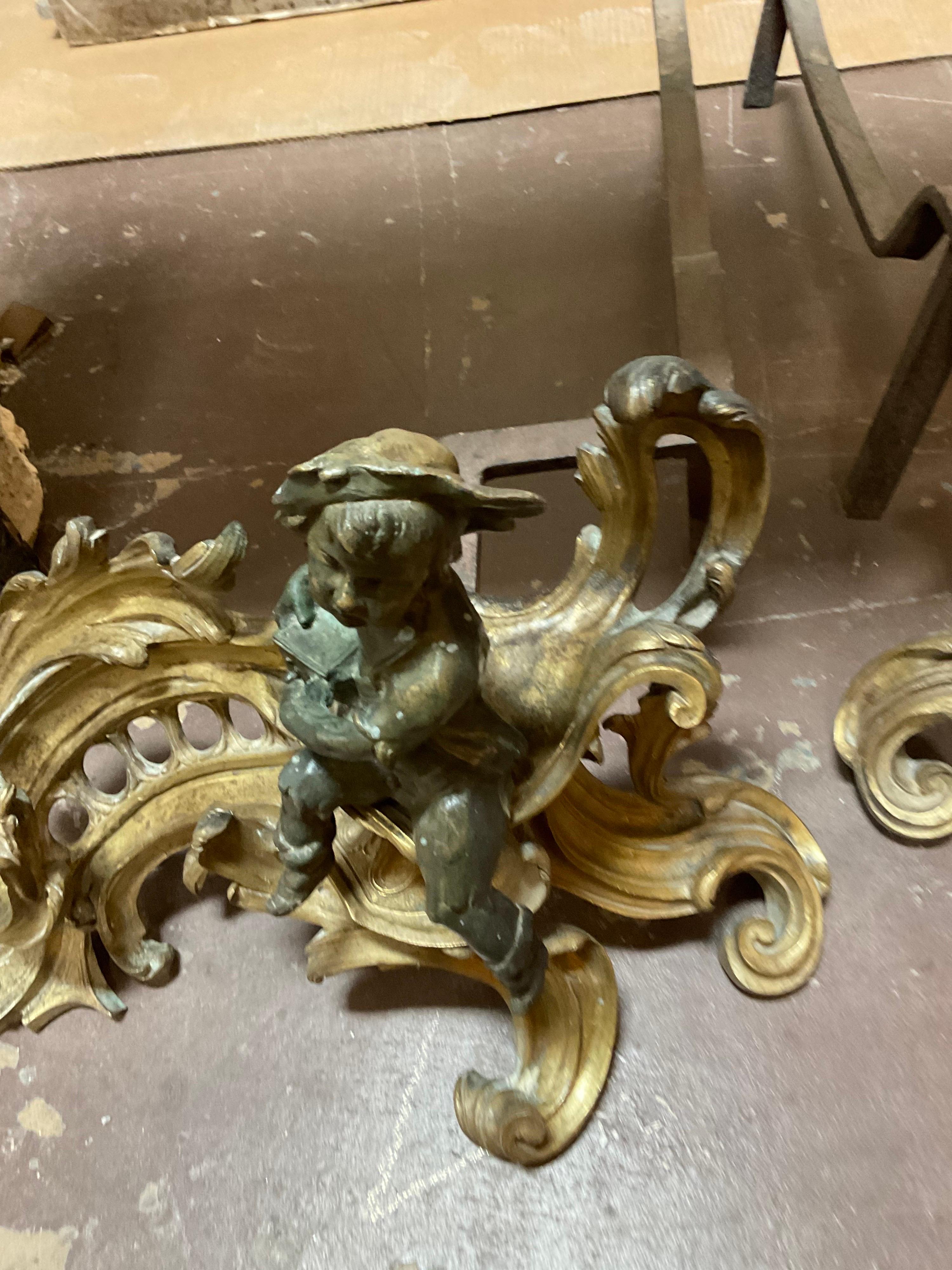 Ensemble de chenets en bronze de la fin du 19e siècle Bon état - En vente à Dallas, TX