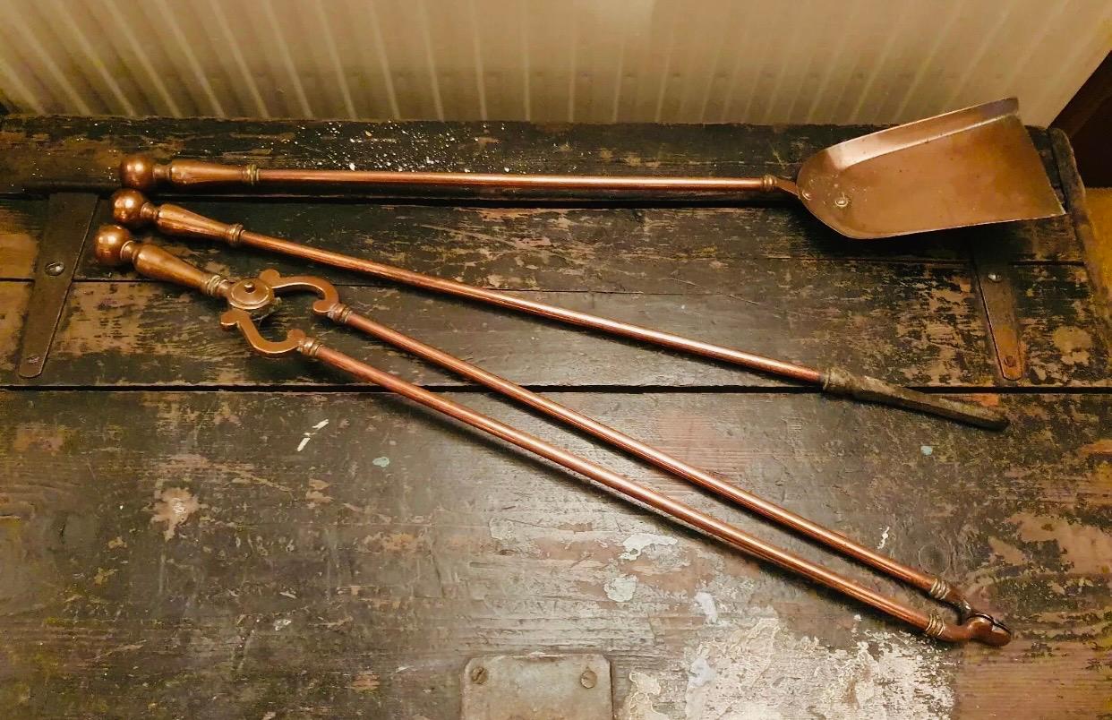 English Late 19th Century Set of Bronze Fire Irons Tools For Sale