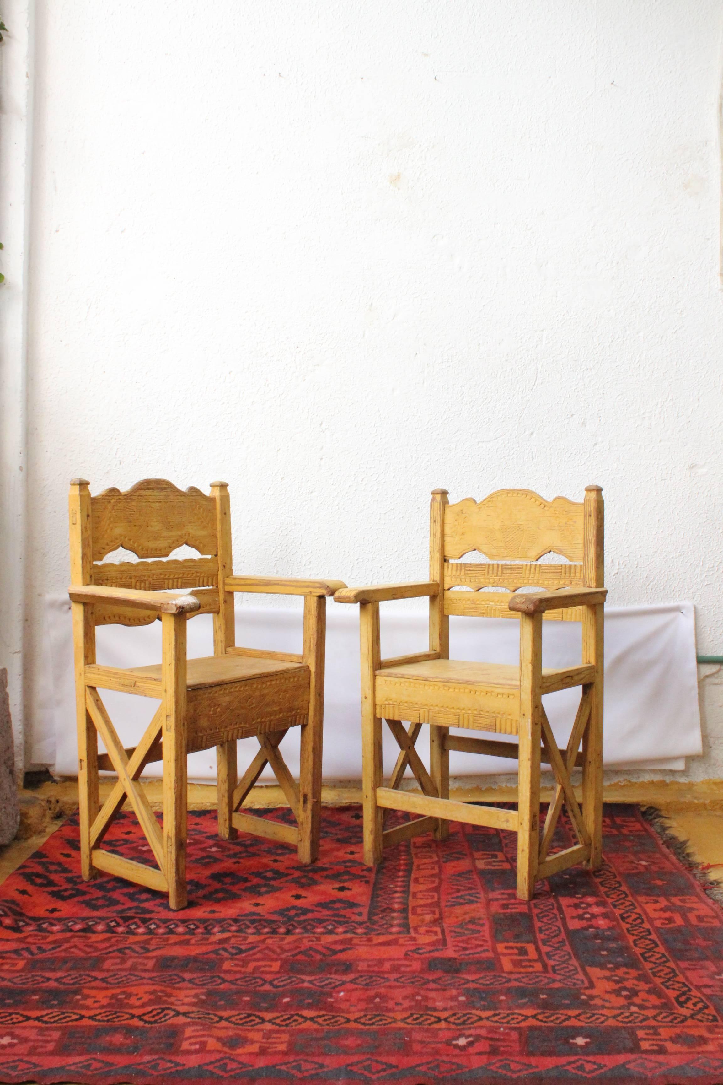 Wood Late 19th Century Set of Chairs Found in Western Mexico