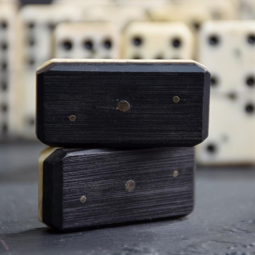 Victorian Late 19th Century Set of Ebony and Carved Bone Dominoes
