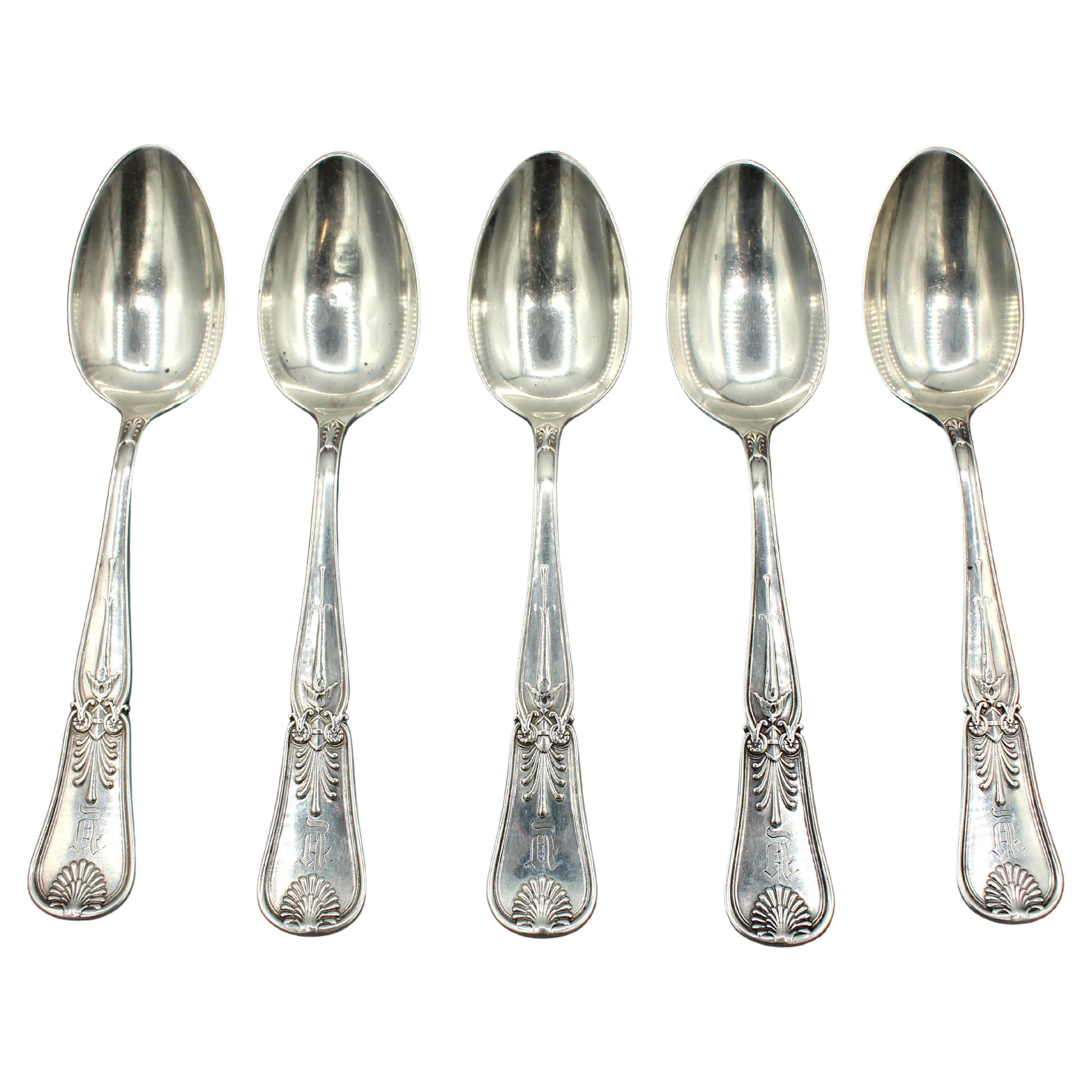 Late 19th Century Set of Five Sterling Silver Dessert Spoons by Gorham For Sale