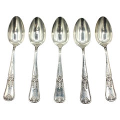 Antique Late 19th Century Set of Five Sterling Silver Dessert Spoons by Gorham