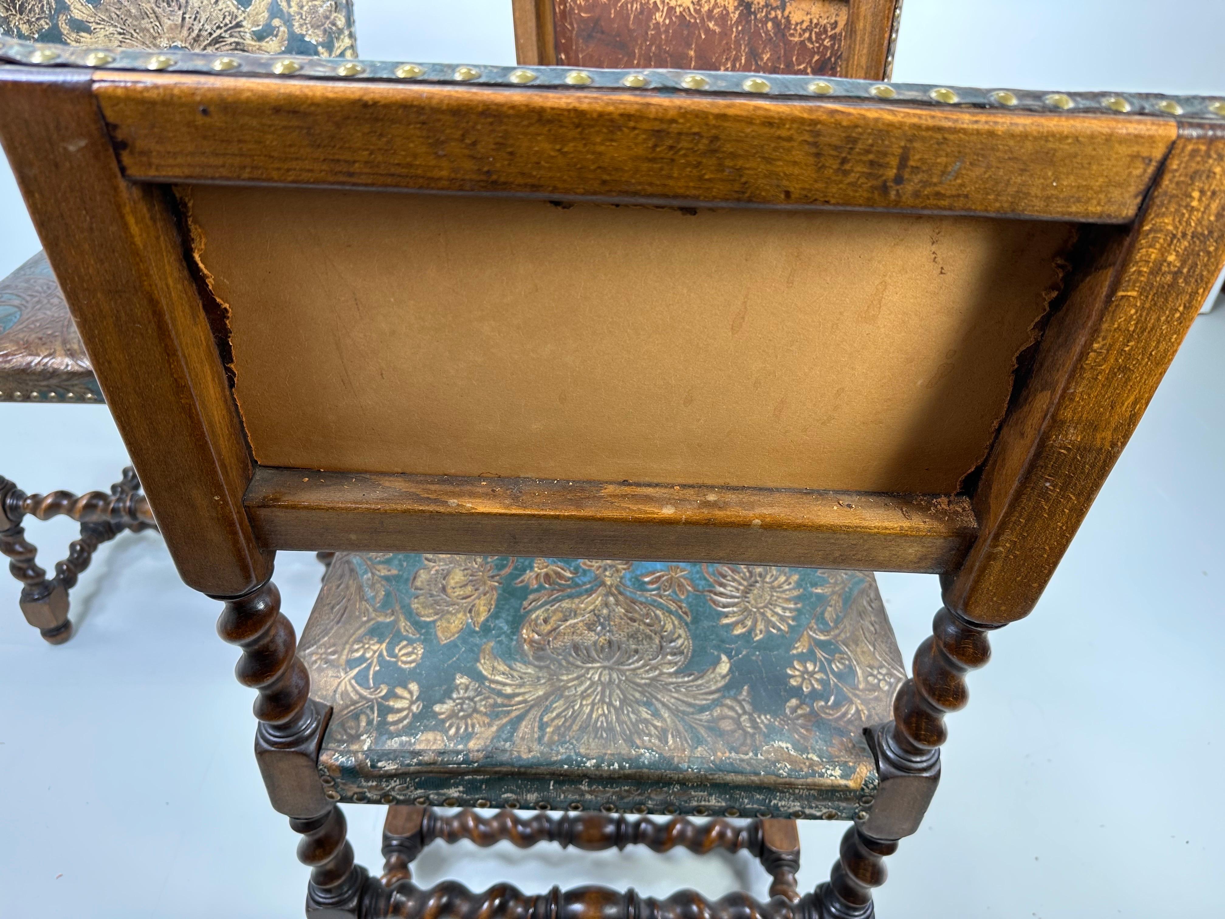 Late 19th Century Set of Six Baroque Style Dining Chairs With Gilt Leather For Sale 7