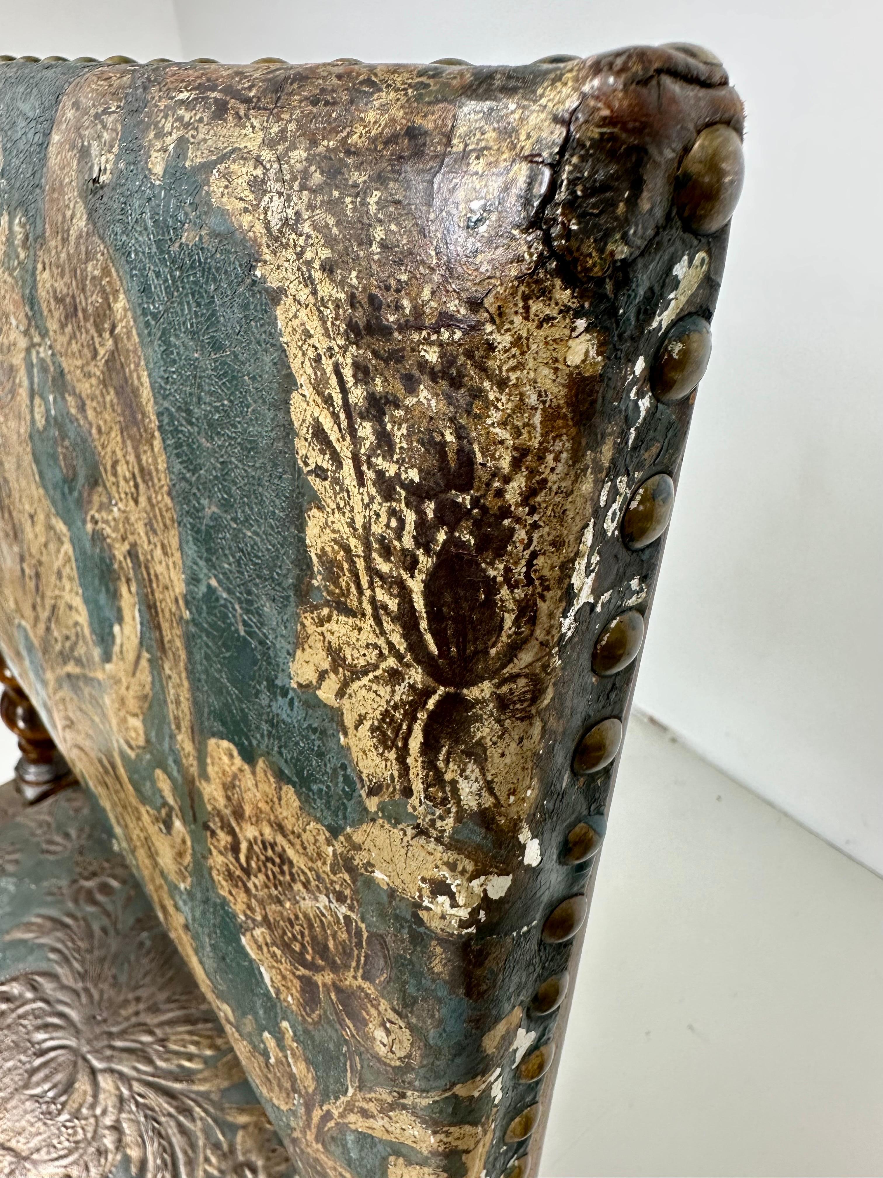 Spätes 19. Jahrhundert Satz von sechs barocken Esszimmerstühlen mit vergoldetem Leder im Angebot 8