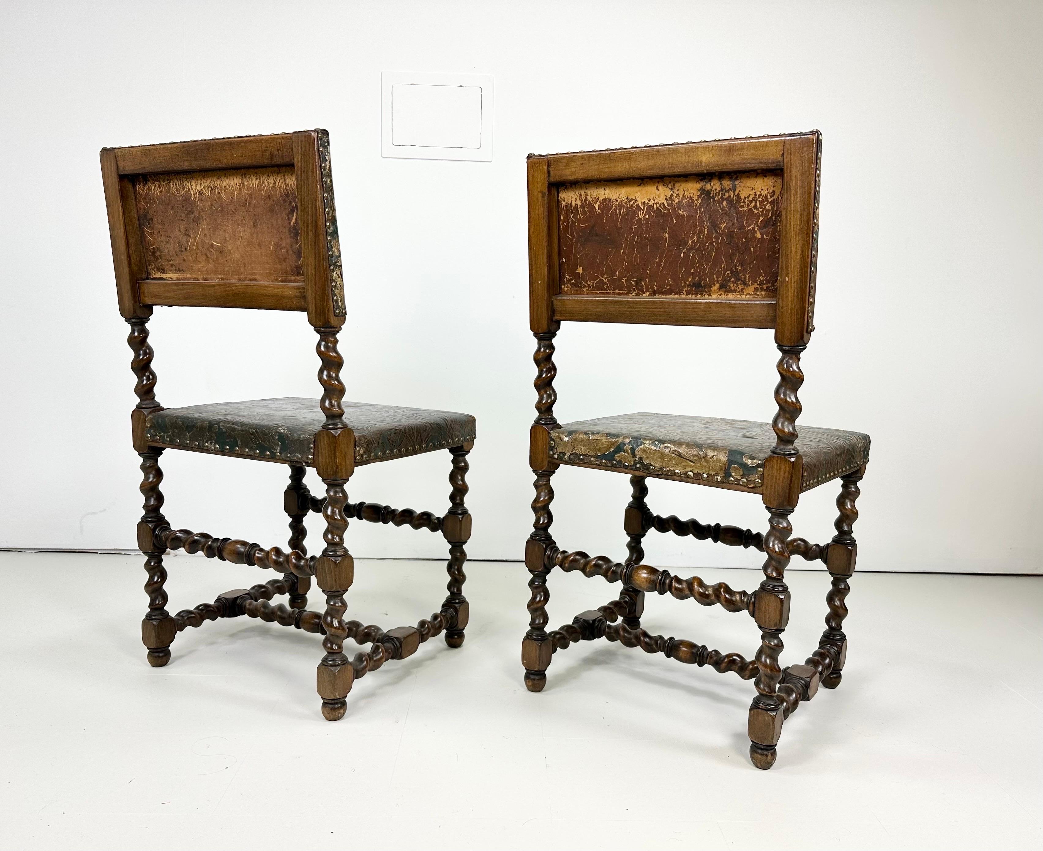 Late 19th Century Set of Six Baroque Style Dining Chairs With Gilt Leather In Good Condition For Sale In Turners Falls, MA