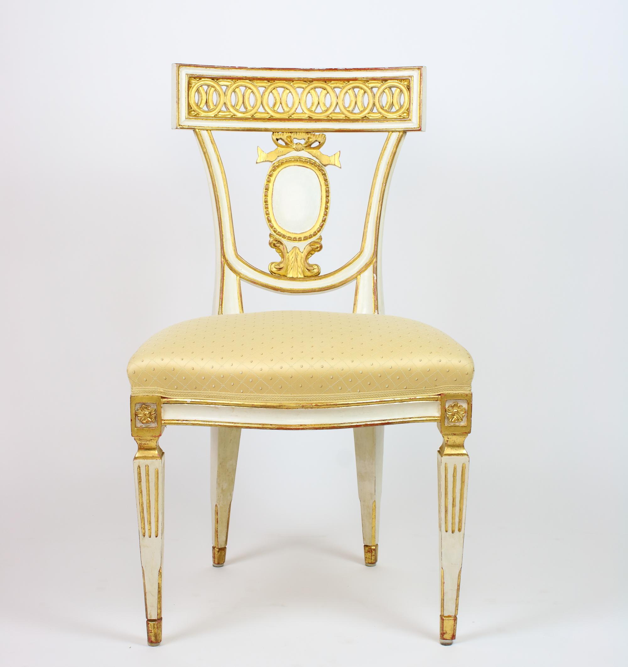 Ensemble de six chaises de salle à manger italiennes néoclassiques Klismos Empire de la fin du XIXe siècle en vente 8