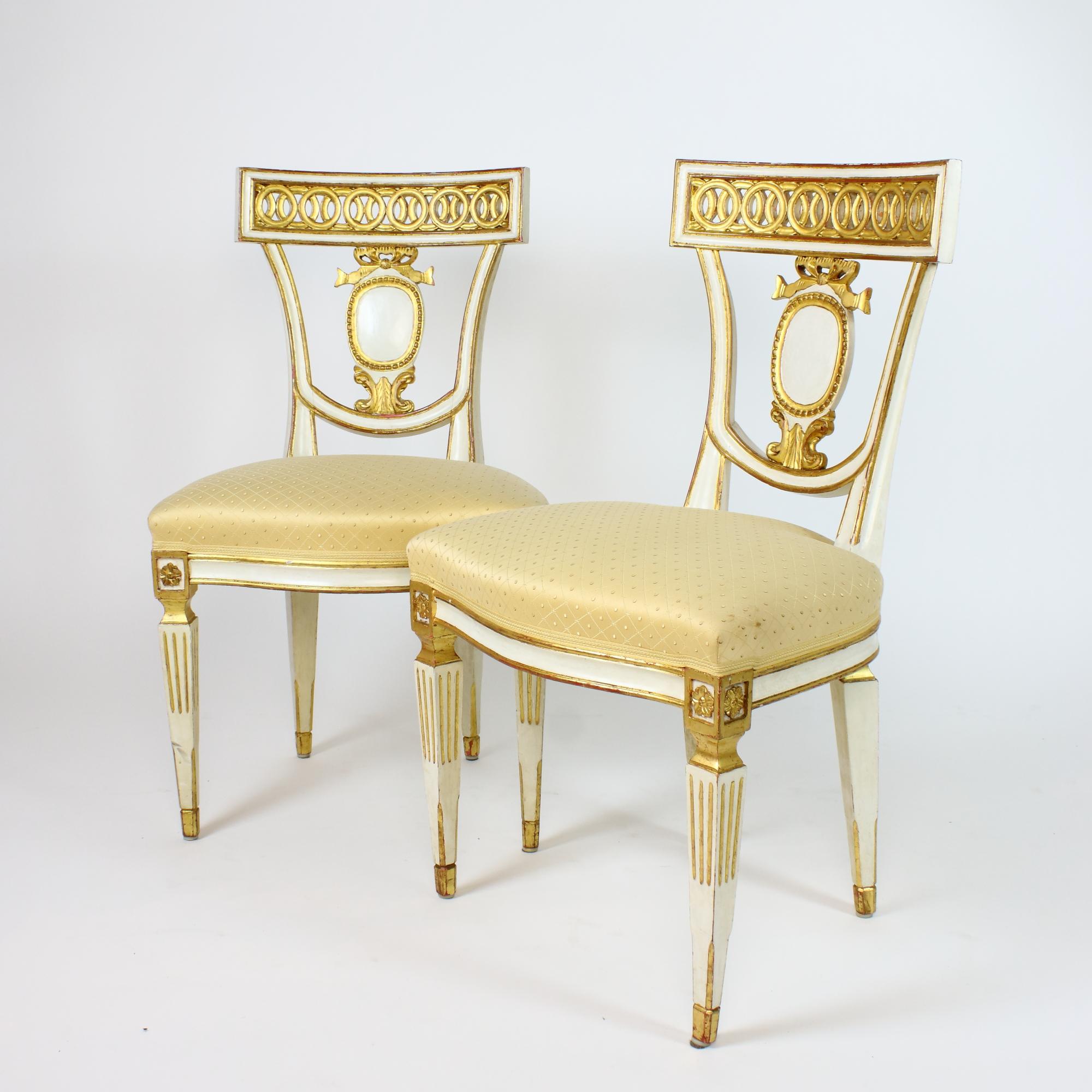 Ensemble de six chaises de salle à manger italiennes néoclassiques Klismos Empire de la fin du XIXe siècle en vente 12