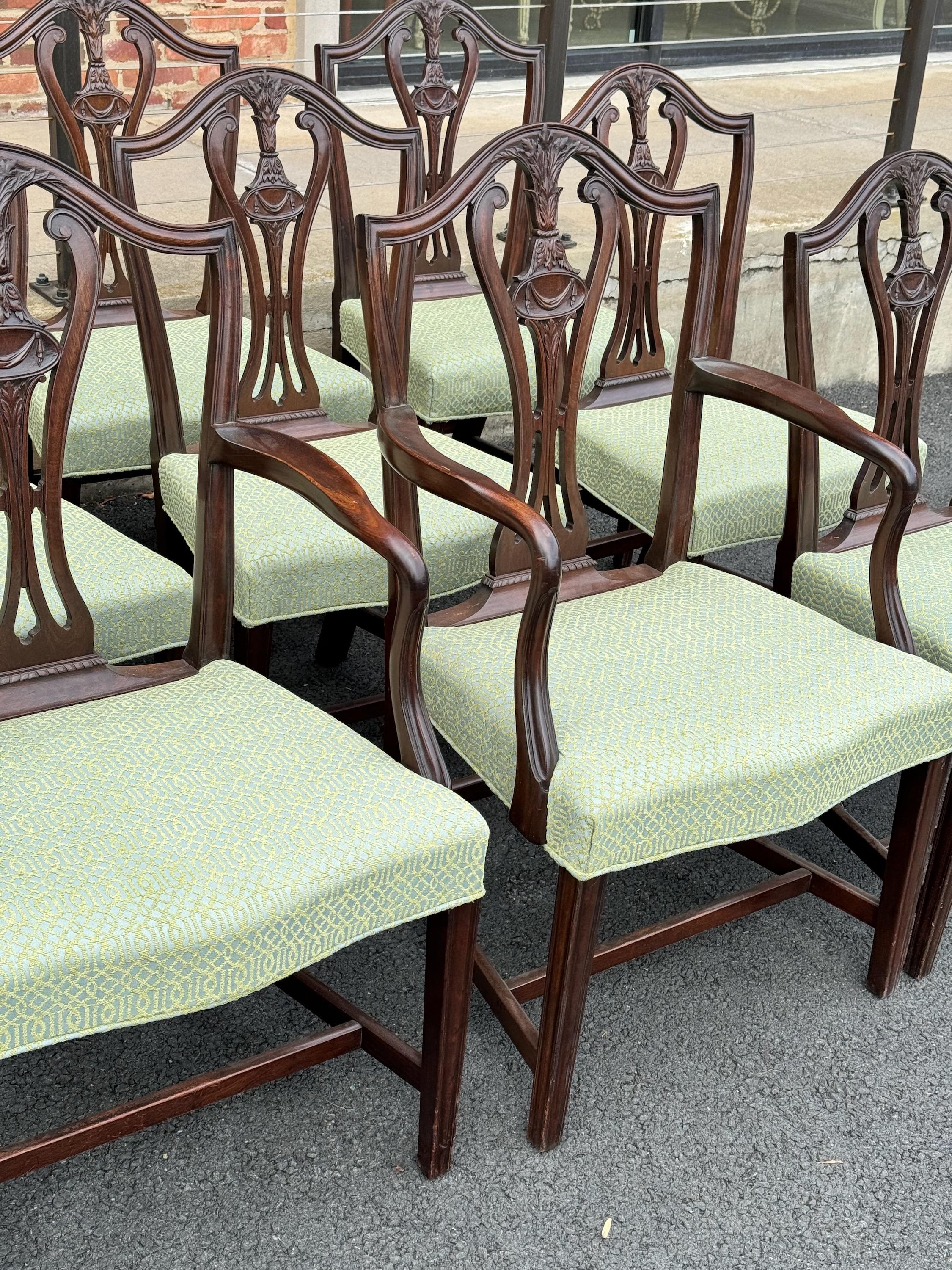 Late 19th Century Set of Twelve Mahogany Dining Chairs In Good Condition For Sale In Charlottesville, VA