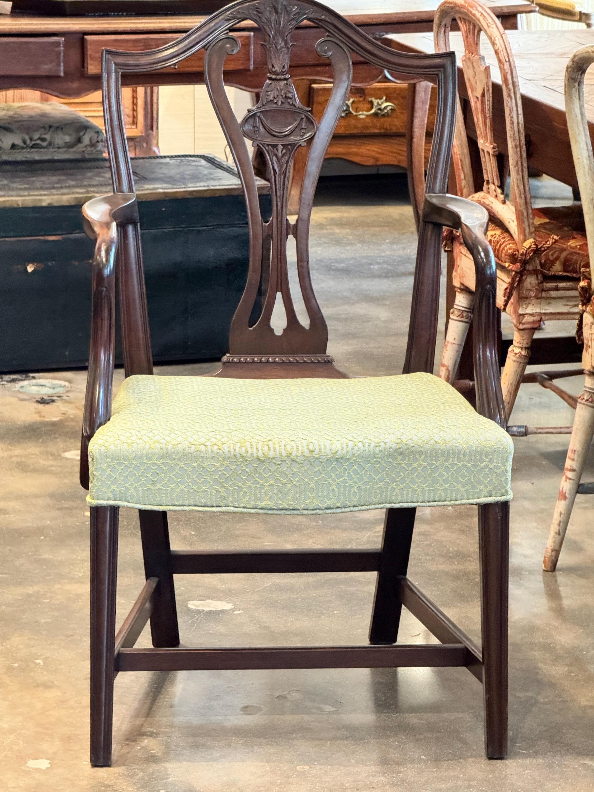 Fabric Late 19th Century Set of Twelve Mahogany Dining Chairs For Sale