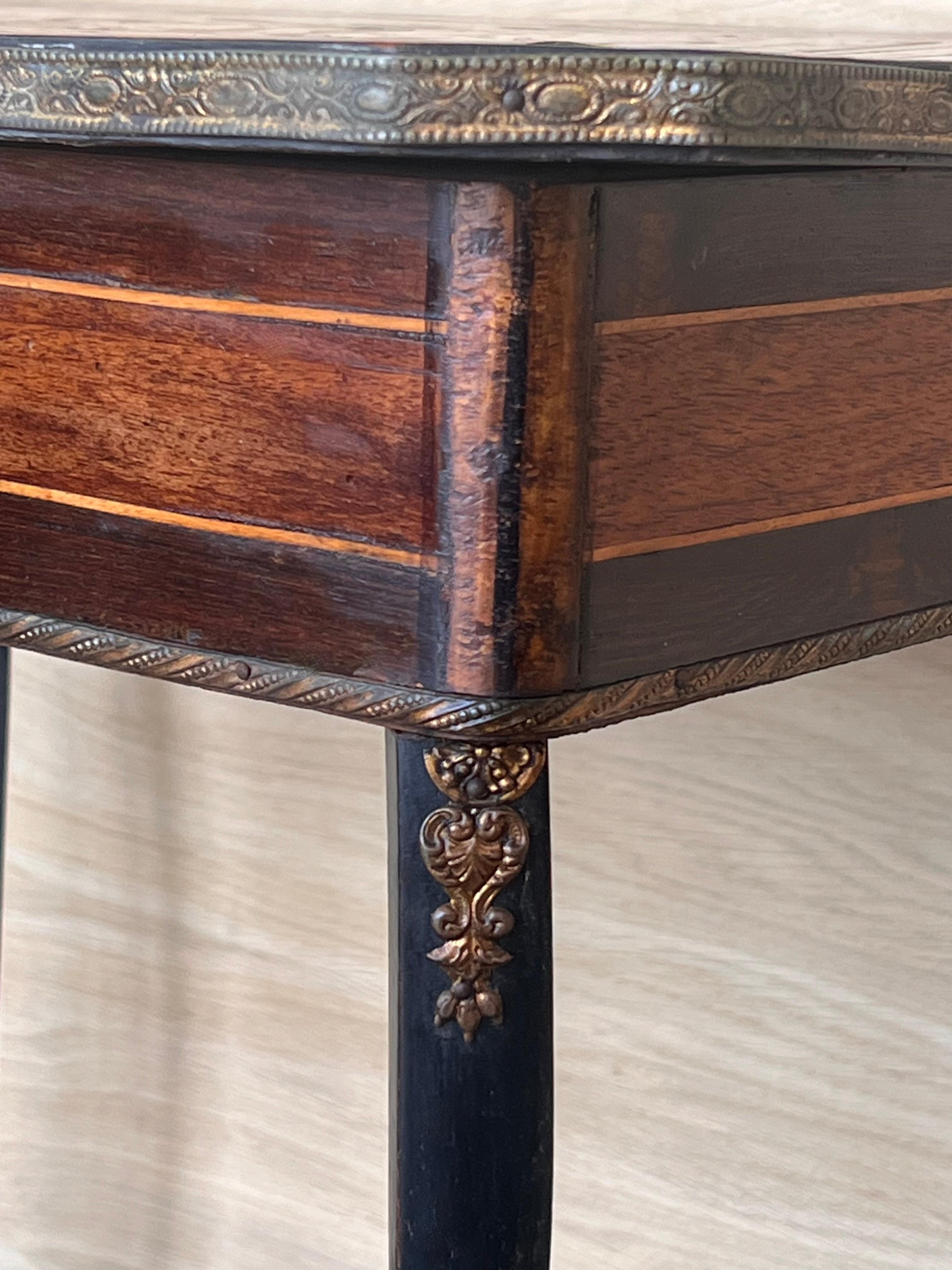 Late 19th Century Sewing Table Napoleon III Wood Marquetry and Brass, France For Sale 7