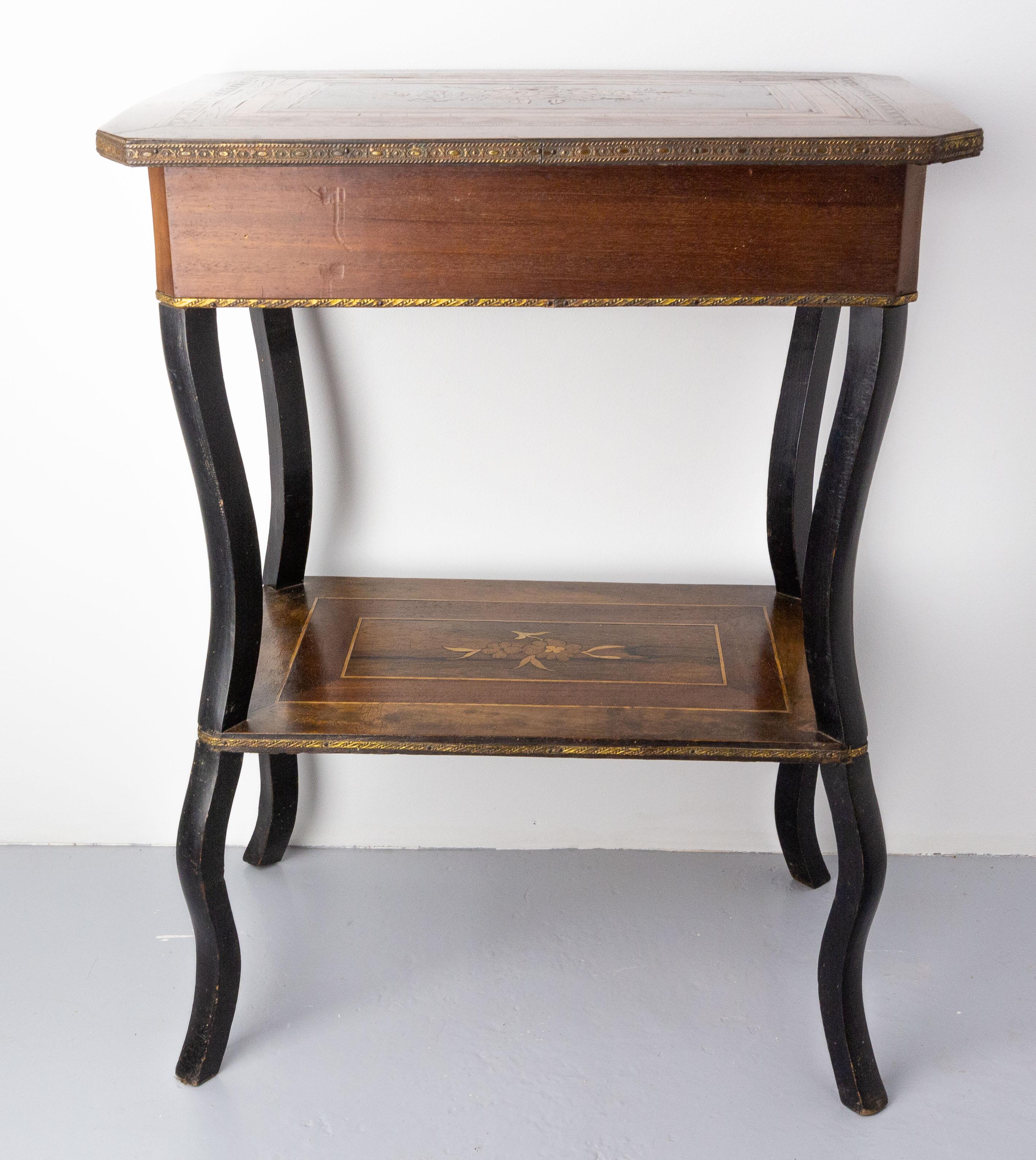 Late 19th Century Sewing Table Napoleon III Wood Marquetry and Brass, France In Good Condition For Sale In Labrit, Landes