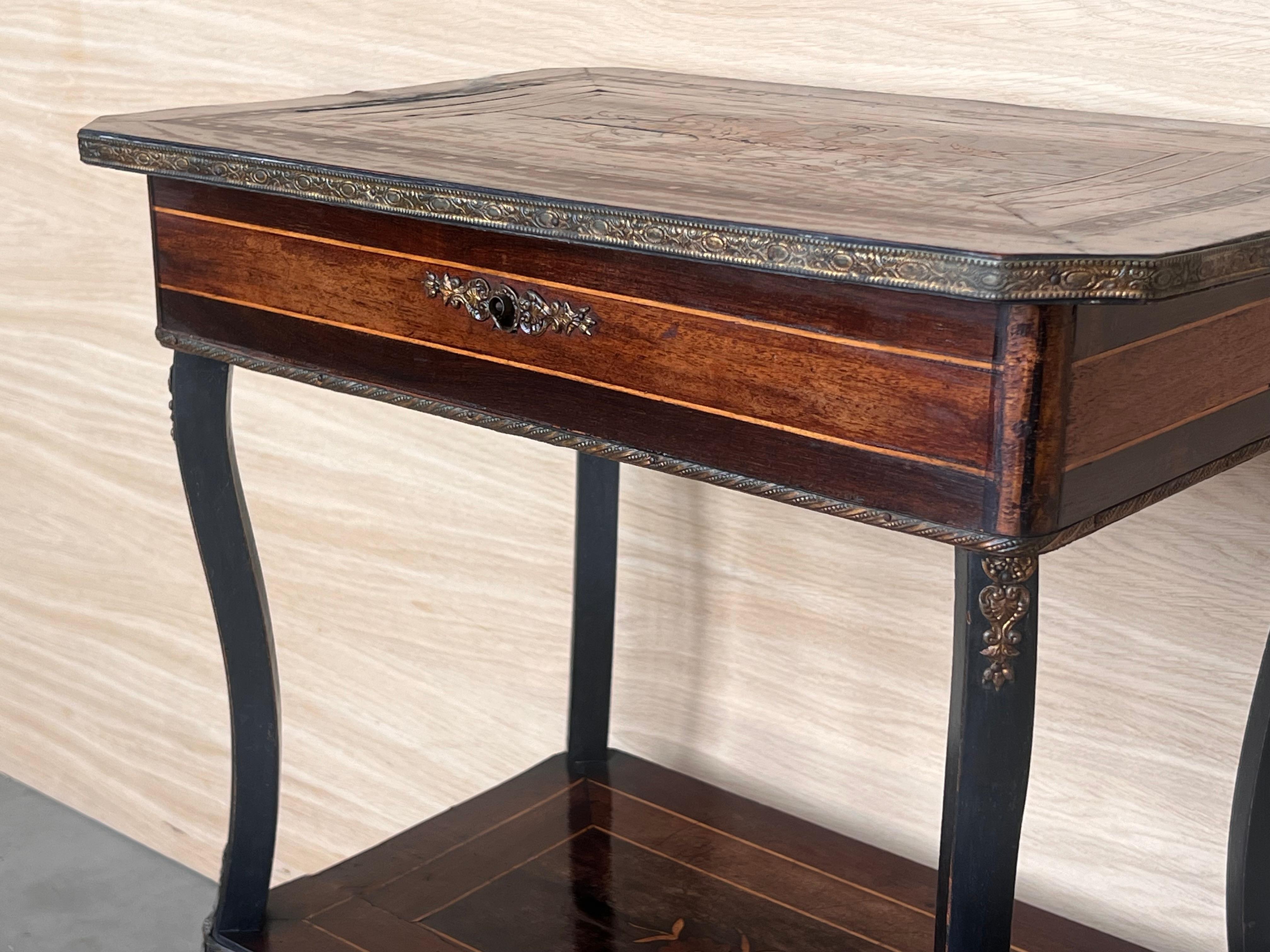 Late 19th Century Sewing Table Napoleon III Wood Marquetry and Brass, France For Sale 1