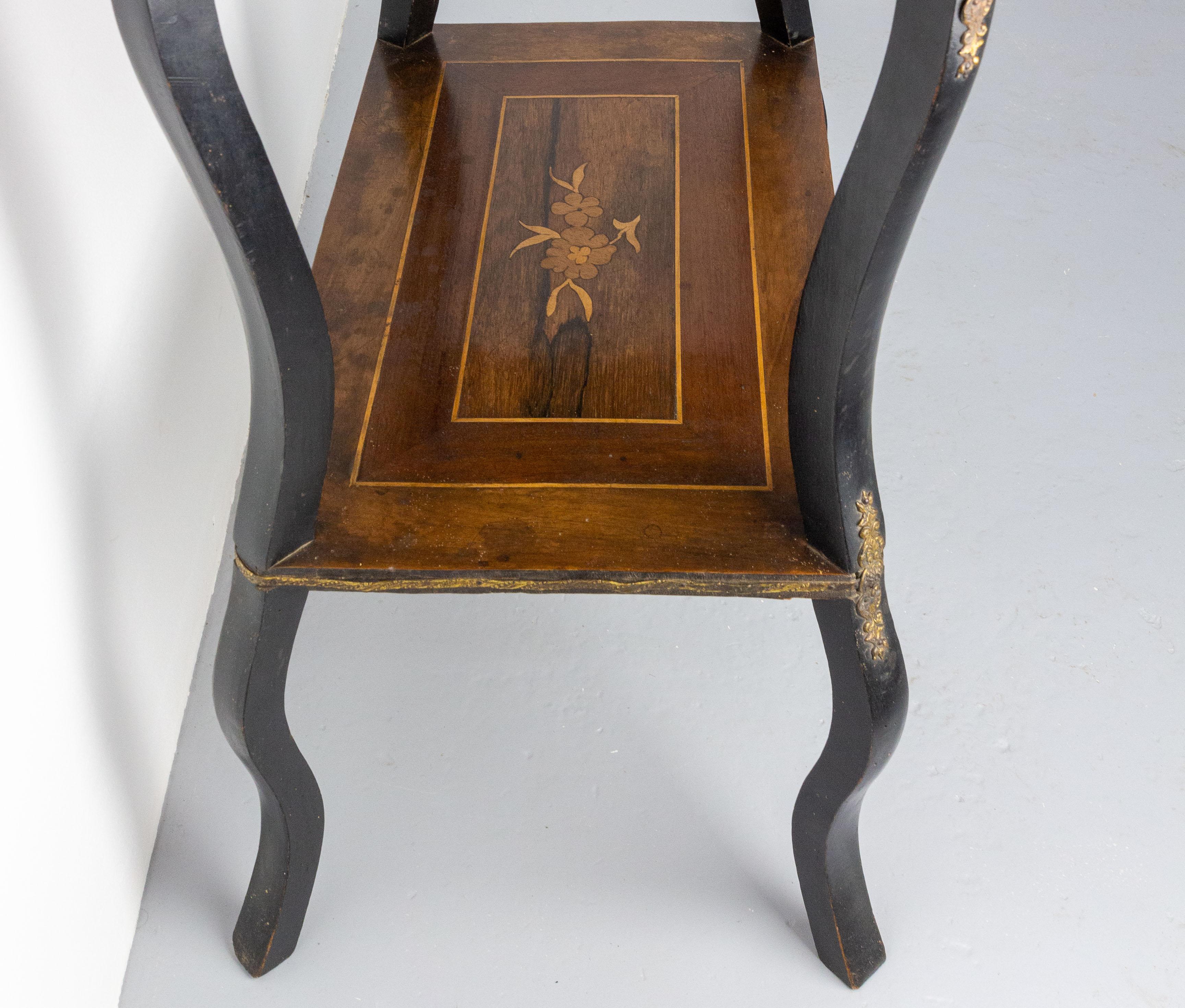 Miroir Table à couture de la fin du XIXe siècle Napoléon III en marqueterie de bois et laiton, France en vente