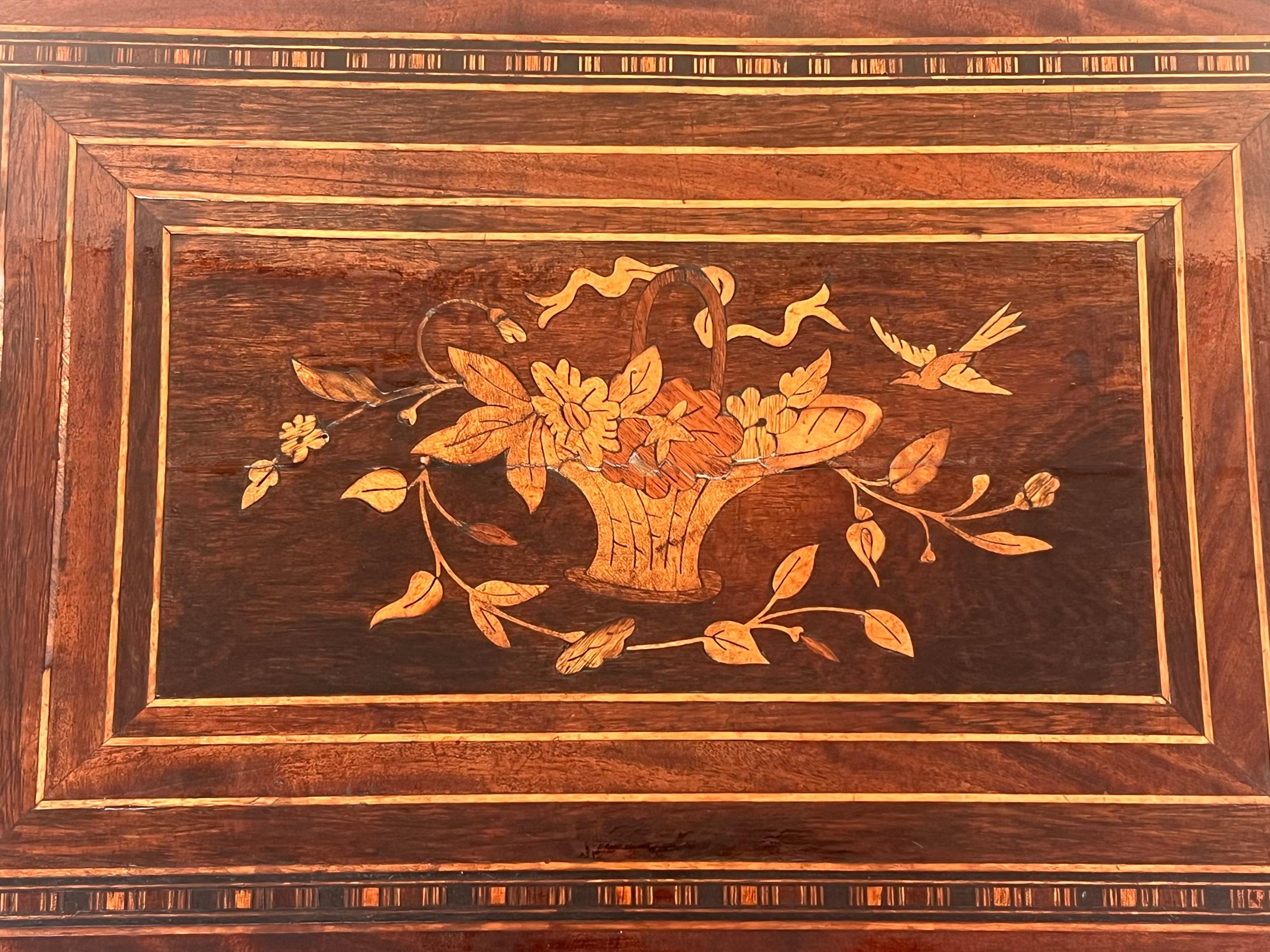 Late 19th Century Sewing Table Napoleon III Wood Marquetry and Brass, France For Sale 2