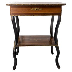 Retro Late 19th Century Sewing Table Napoleon III Wood Marquetry and Brass, France