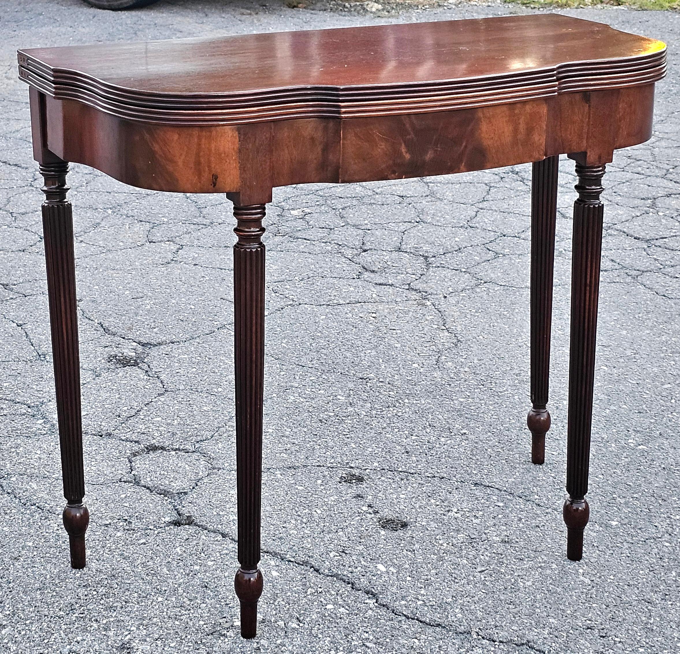A Late 19th Century Sheraton Mahogany Flip Top Card table Console Table. Pure Mahogany. Recently refinished. Measures 36
