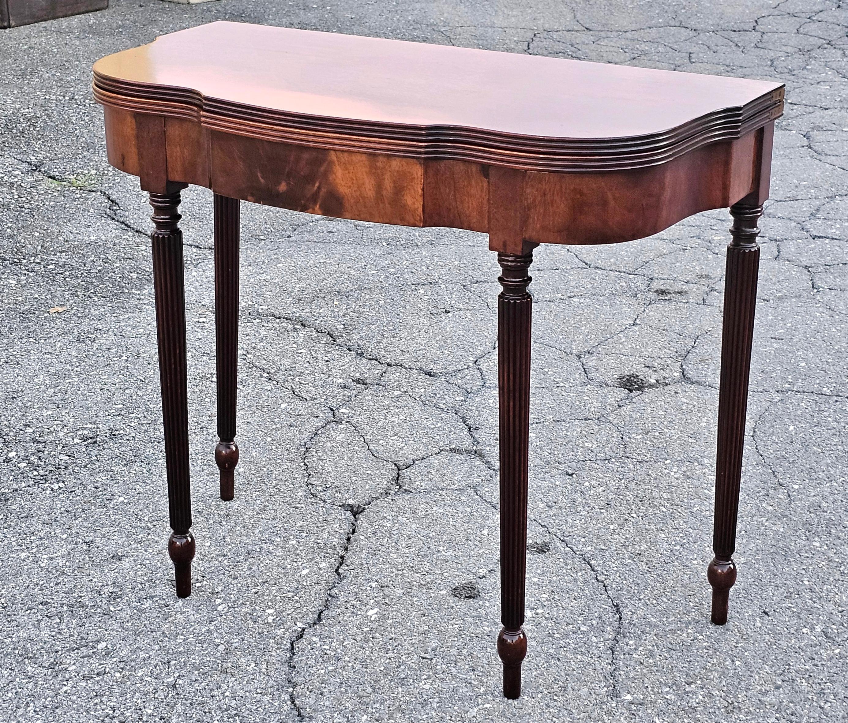 American Late 19th Century Sheraton Mahogany Flip Top Card Console Table For Sale