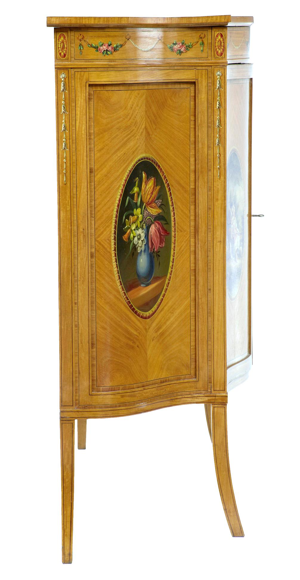 Inlay Late 19th Century Sheraton Revival Satinwood Inlaid and Painted Cabinet