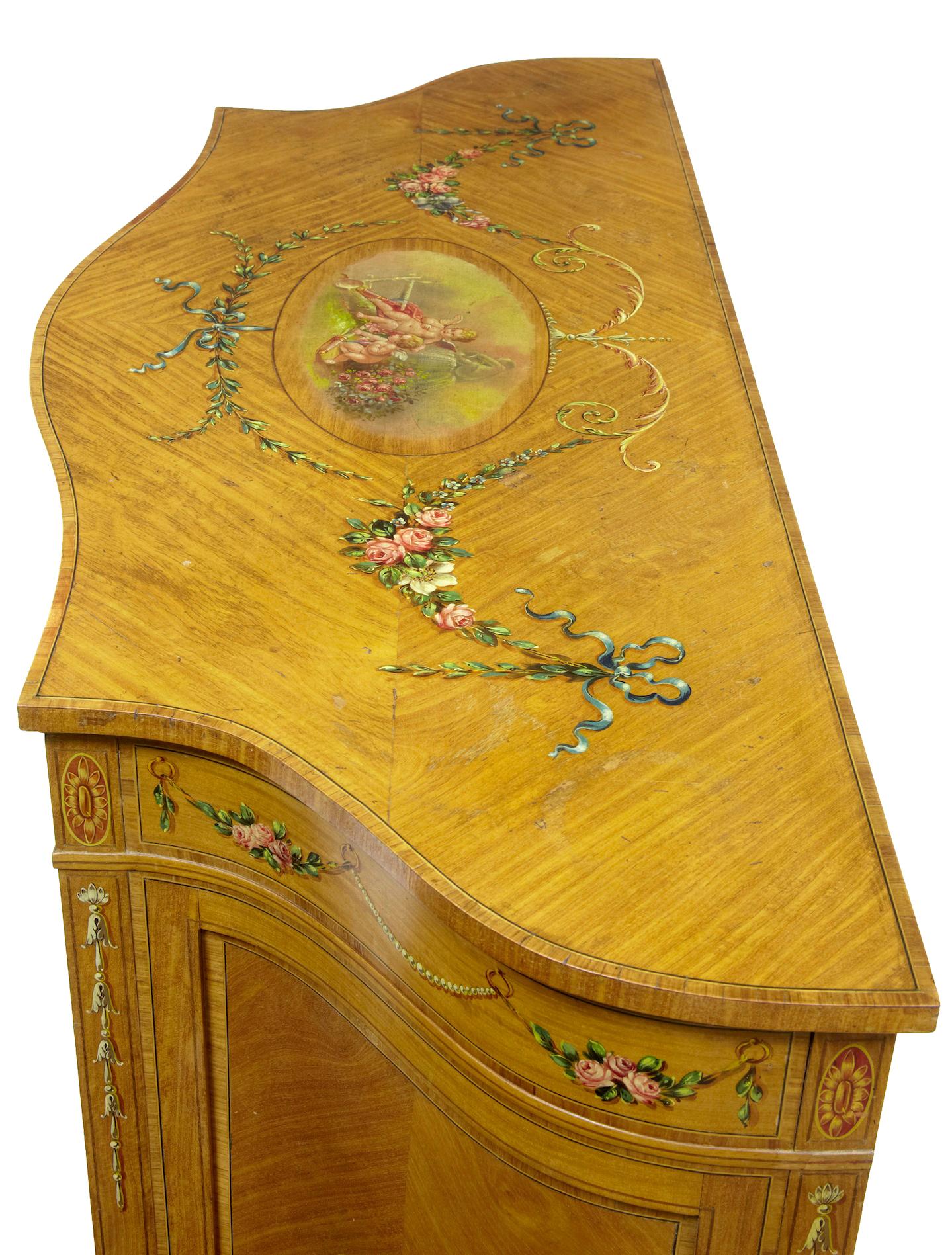 Late 19th Century Sheraton Revival Satinwood Inlaid and Painted Cabinet 2
