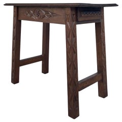 Late 19th Century Side Table Handmade Carved Oak Wood