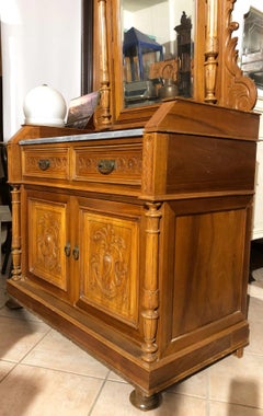 Late 19th Century Sideboard in Carved Walnut Gray Marble