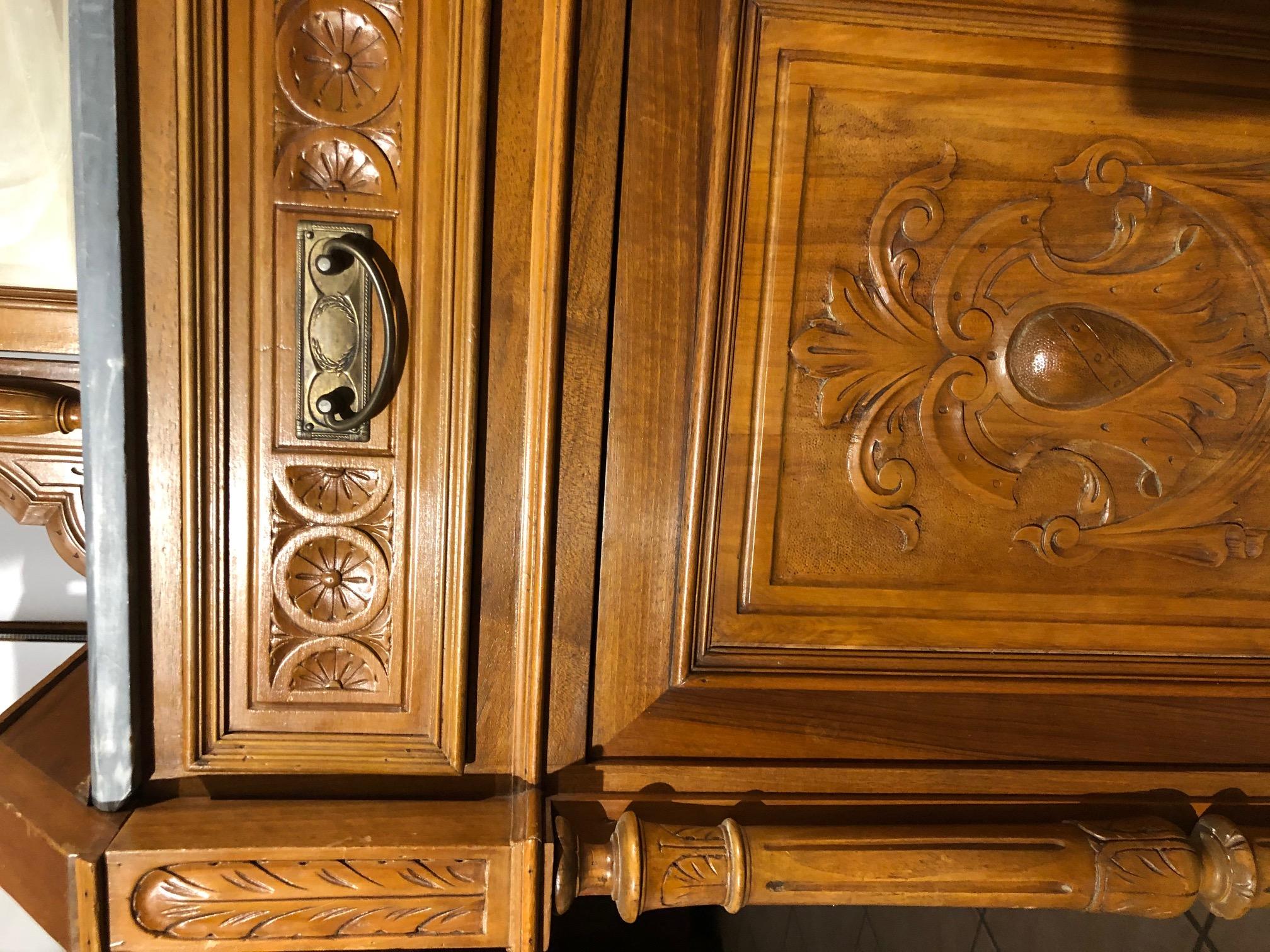 Late 19th Century Sideboard in Carved Walnut Gray Marble For Sale 2