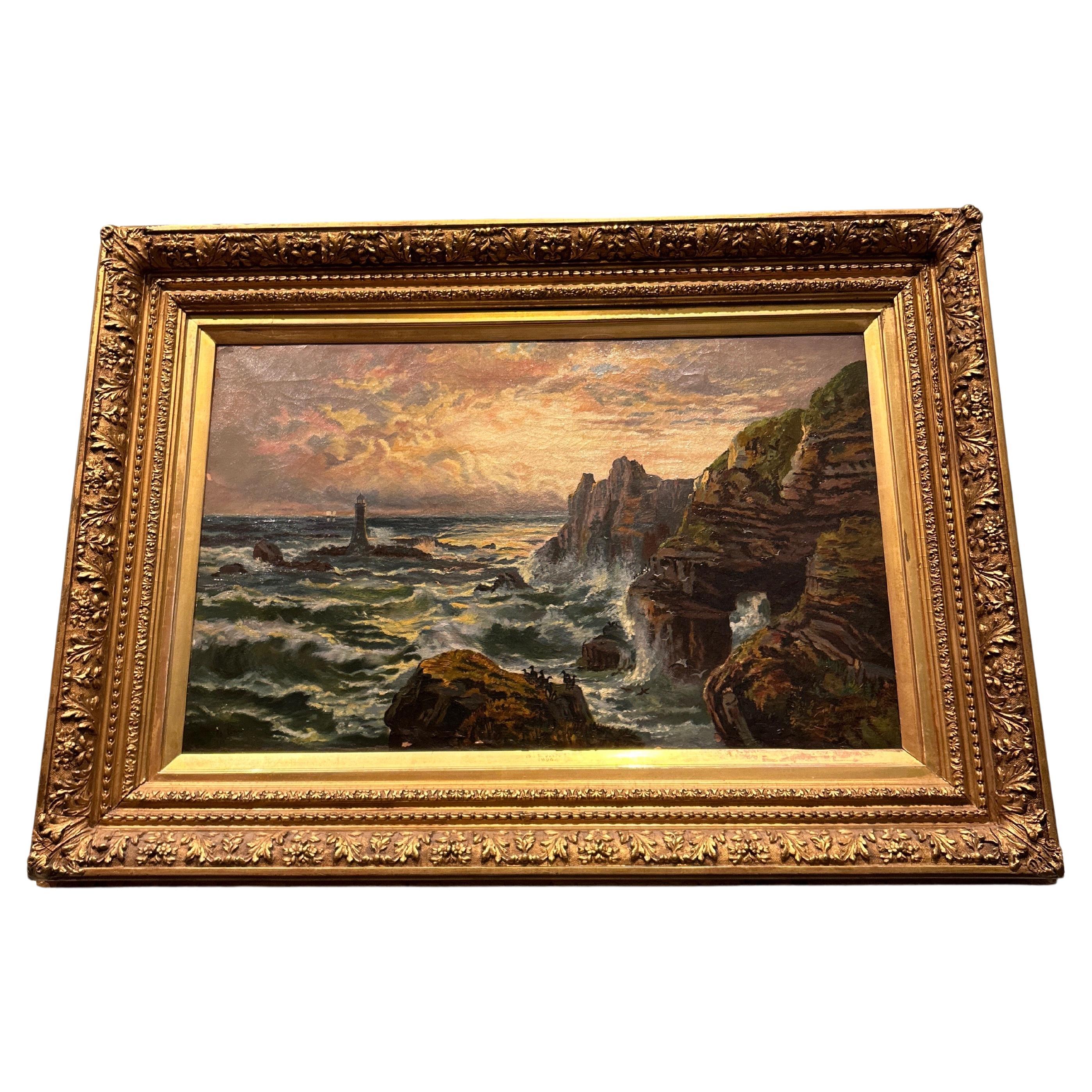 Late 19th Century Signed English Oil Painting In Original Plaster Of Paris Frame For Sale