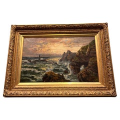 Peinture à l'huile anglaise signée de la fin du 19e siècle dans son cadre original en plâtre de Paris