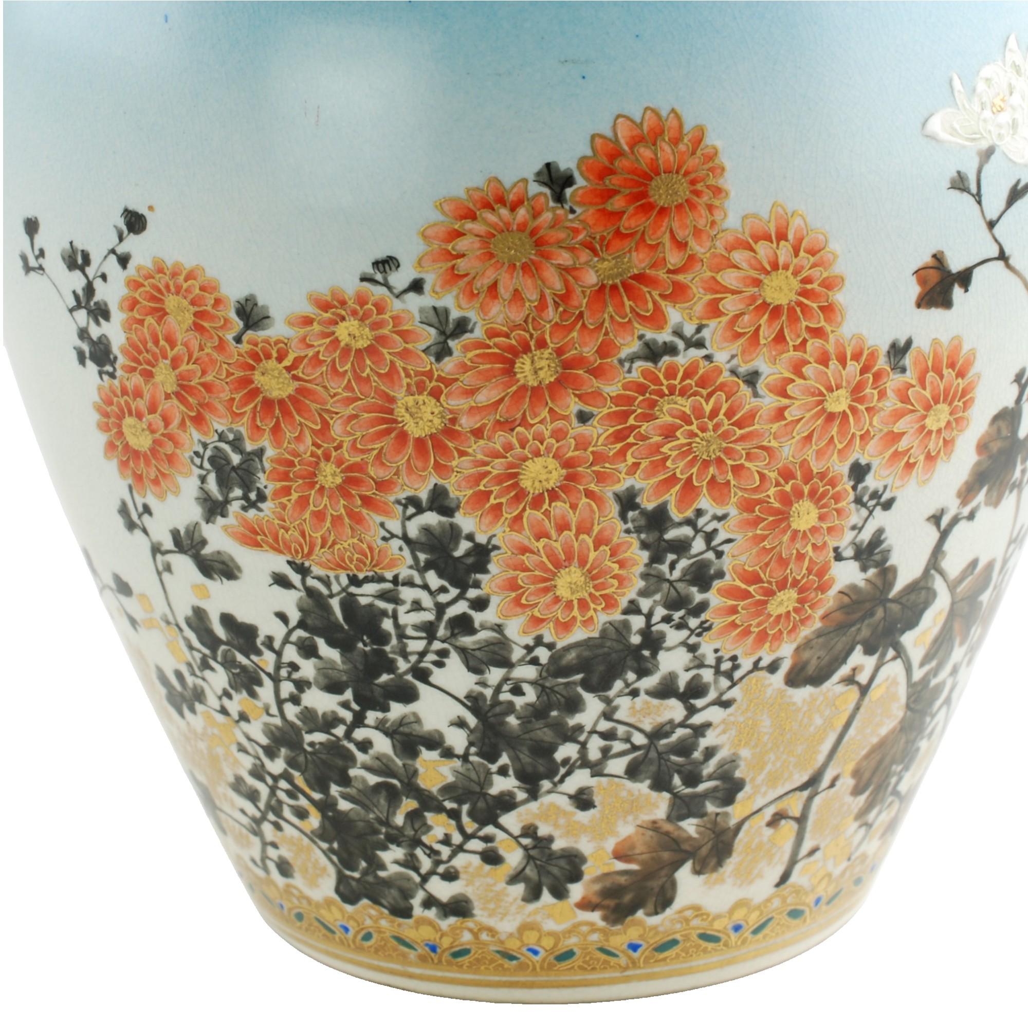 Ceramic Late 19th Century Signed Japanese Hand Painted Satsuma Temple Jar Meiji Period For Sale
