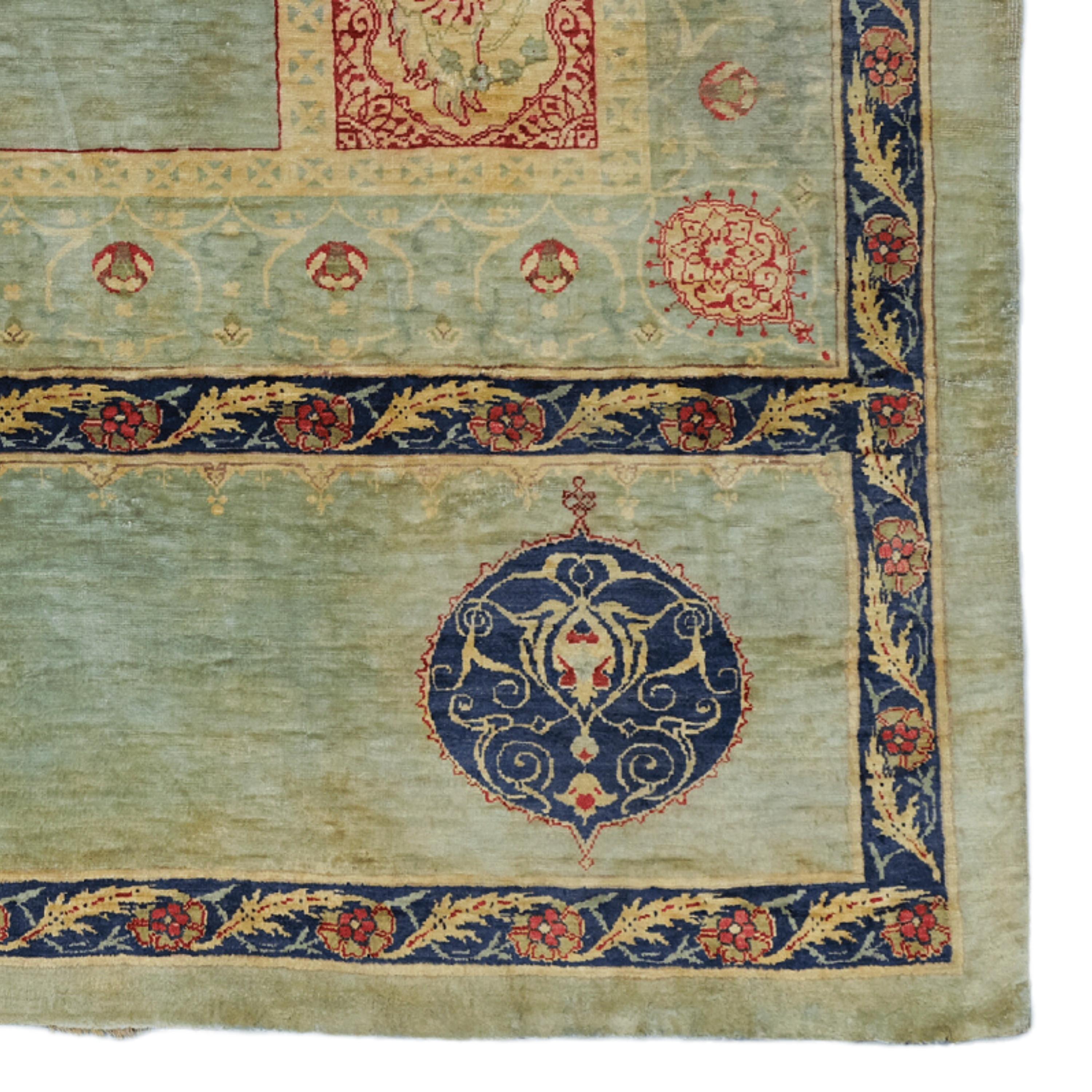 Late 19th Century Silk Feshane Quran-Qab Design Rug, Antique Rug, Handwoven Rug For Sale 1
