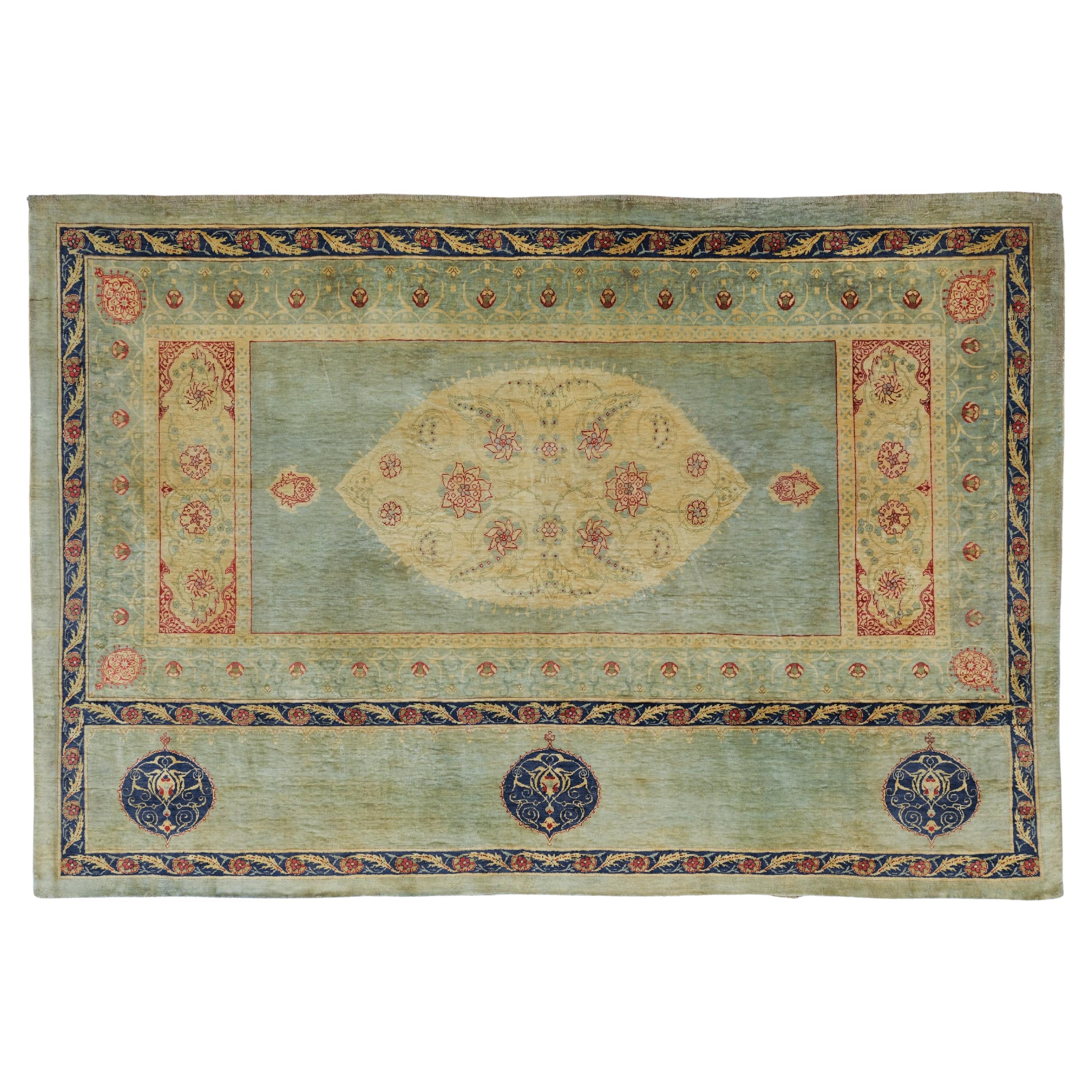 Late 19th Century Silk Feshane Quran-Qab Design Rug, Antique Rug, Handwoven Rug For Sale