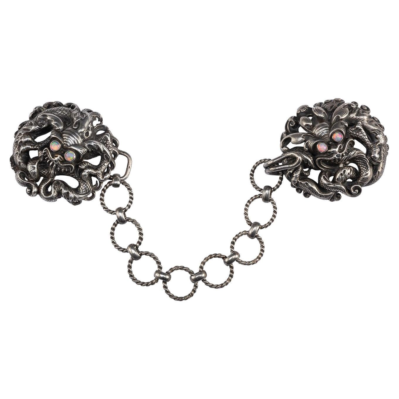 Late 19th-Century Silver and Opal Cape Clasp by Louis Wièse For Sale