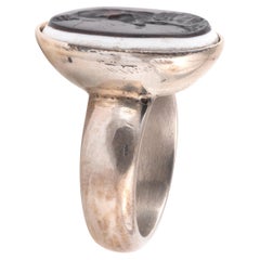 Late 19th Century Silver and Two Colour Vitreous  Hercules Intaglio Men's Ring