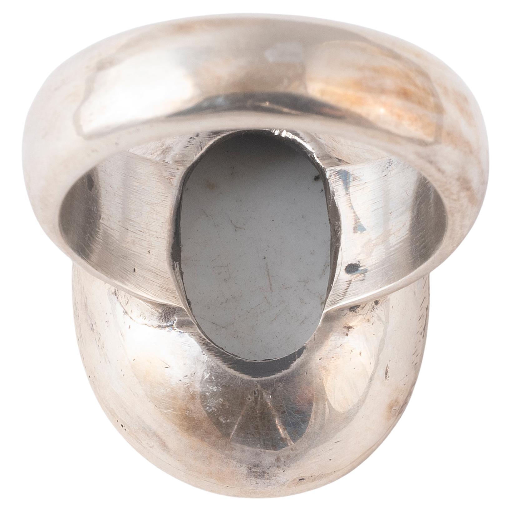 Silber und zweifarbig glasierter Vitreous aus dem späten 19. Jahrhundert  Hercules Intaglio Herrenring im Zustand „Hervorragend“ im Angebot in Firenze, IT