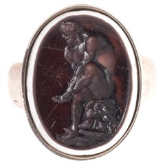 Late 19th Century Silver and Two Colour Vitreous  Hercules Intaglio Men's Ring
