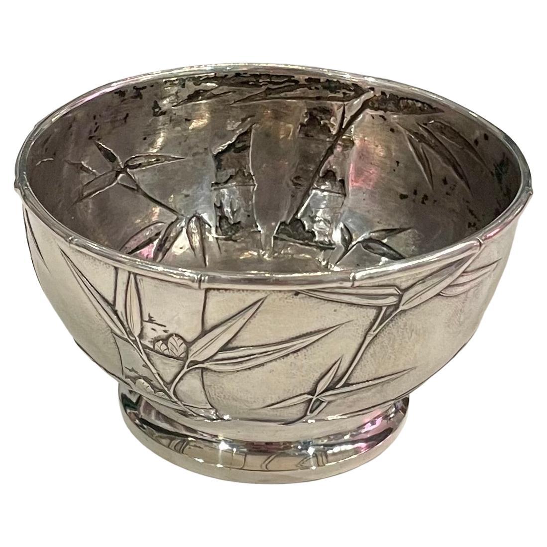 Etched Late 19th Century Silver Chinoiserie Bowl 